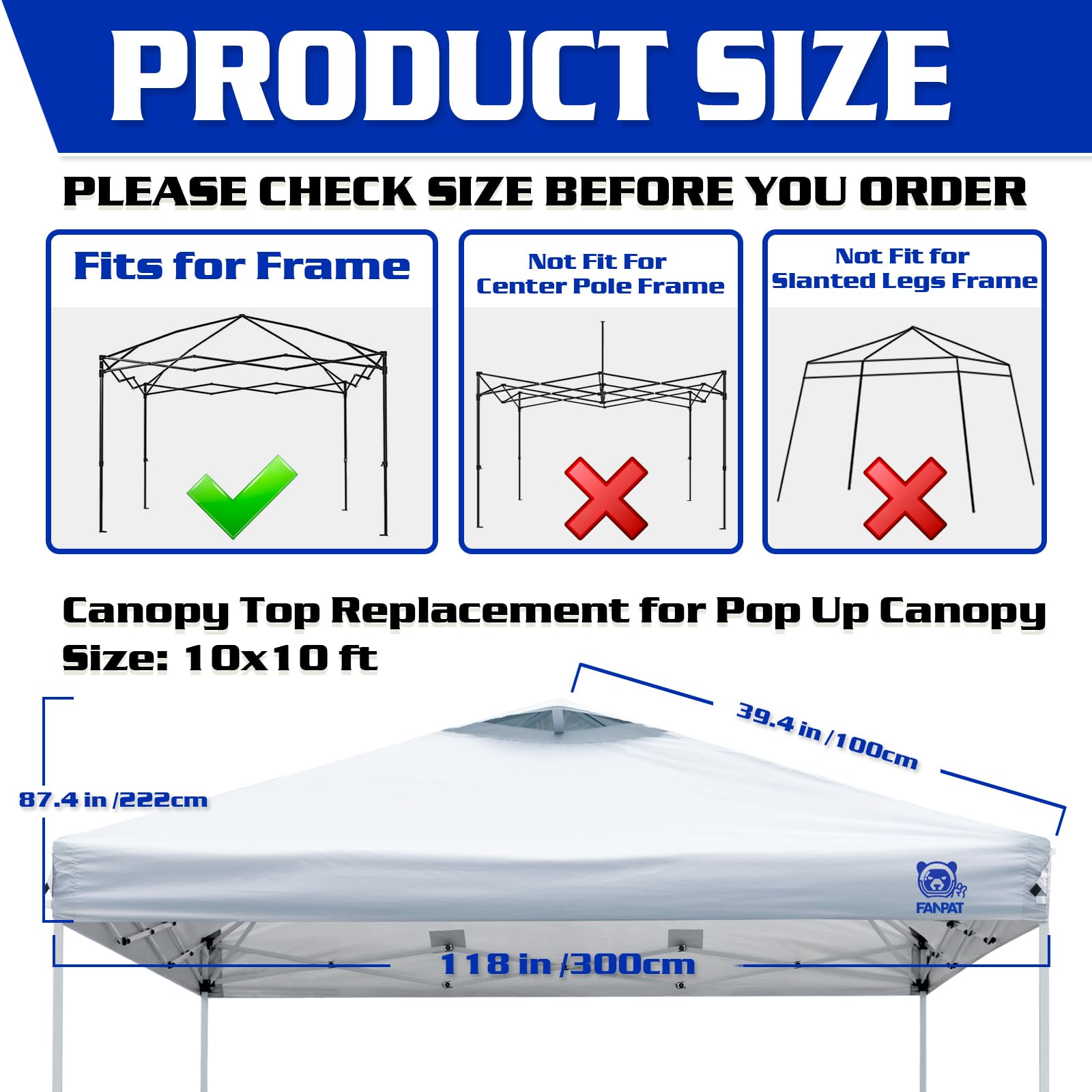 FANPAT 10x10 Canopy Replacement Top with Air Vent, UPF 50+ UV Protection, Silver-Coated Polyester PA Waterproof Flame Retardant for Pop Up Canopy Tent (Top Only,White)