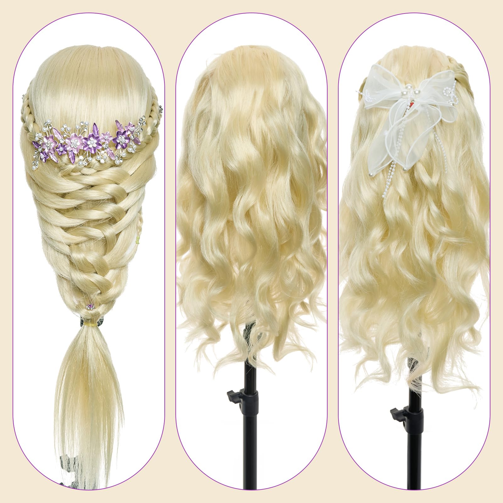 Neverland Beauty & Health 24 inch 50% Real Human Hair Mannequin Head Training Head Brown Hairdressing Cosmetology Mannequin Manikin Hairdressing Heads(Gold) - Image 4