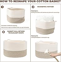 Vista 7 de Cesta de Cuerda de Algodón Extra Grande, Cestas Tejidas para Almacenamiento en la Sala de Estar, Cesta de Juguetes para Bebé y Perro con Asas