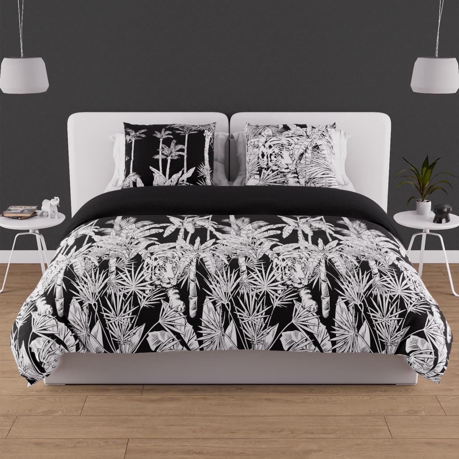 Housse de Couette Tigre Noir 240x220 cm Soleil d'ocre en pur coton 57 fils de qualité supérieure