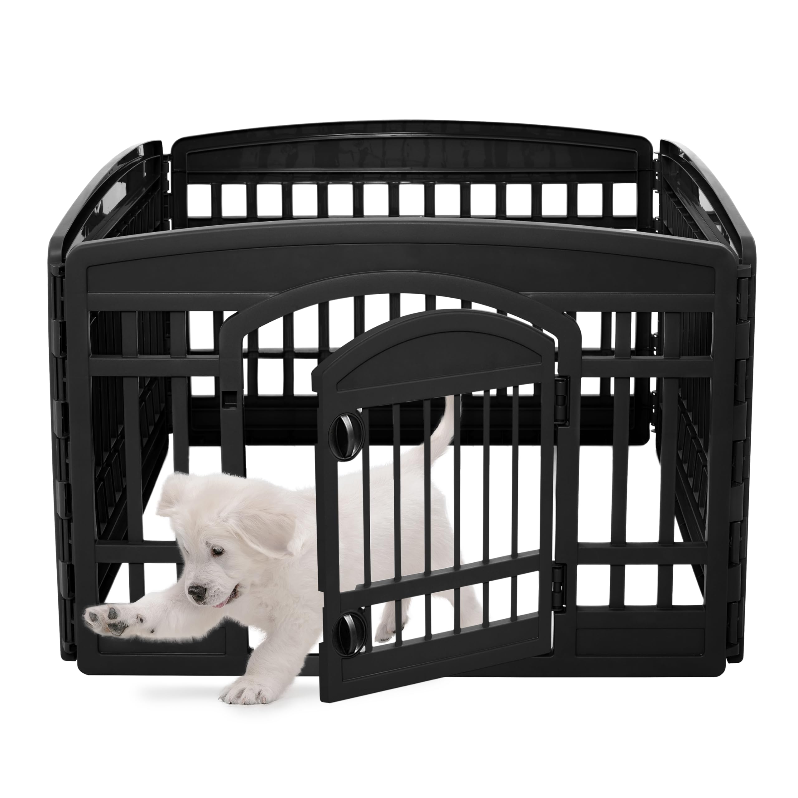 Iris Ohyama Parque para Perros con 4 Paneles, H60cm, Negro, Puerta Cerradura, Jaula Gatos, Vallas, Corralito, para para Interiores, Exteriores, Conejo, Cercado, Corral Perro, CI-604E WD