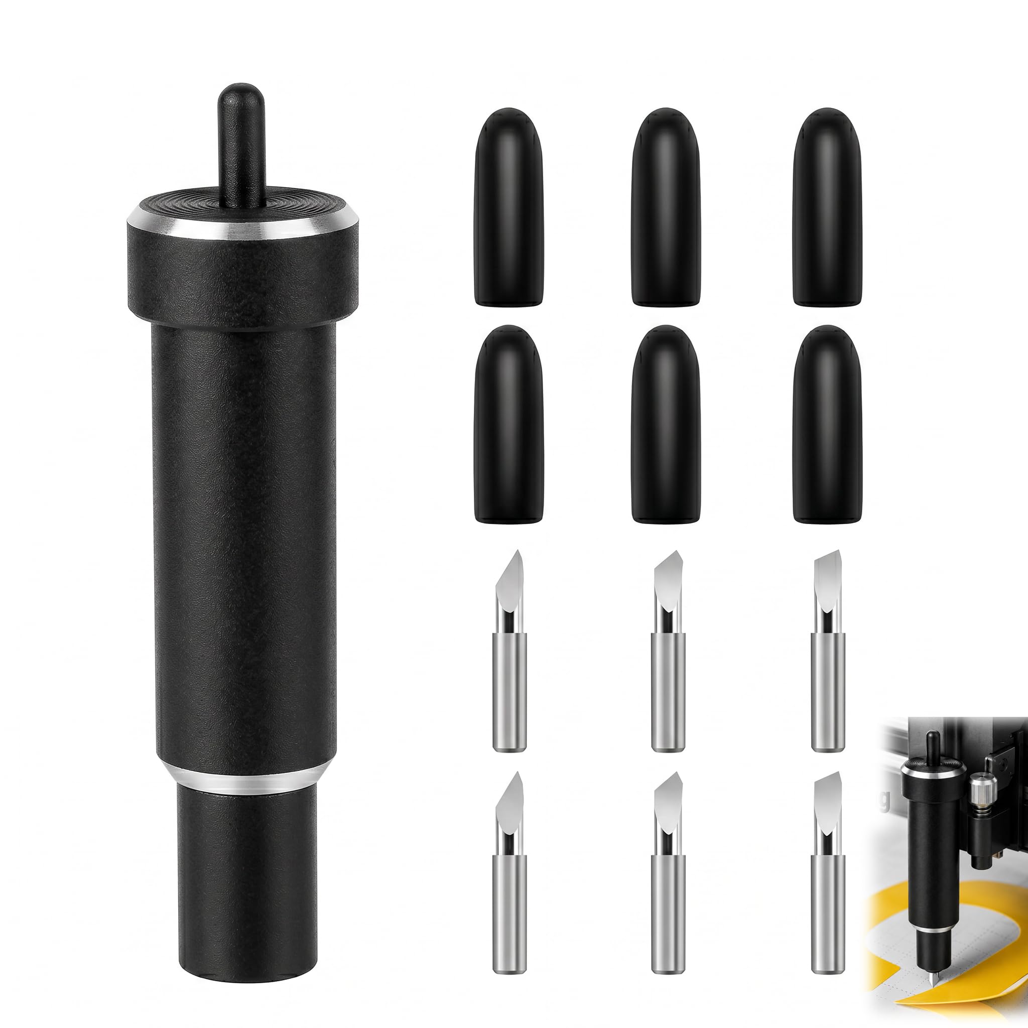 6-teiliges Gehäuse mit tiefem Schnitt, Ersatzklingen für Cricut Maker, Explore und Air Serie, dünne und tiefe Klingen, Schutzgehäuse, 30°, 45° und 60° (schwarz)
