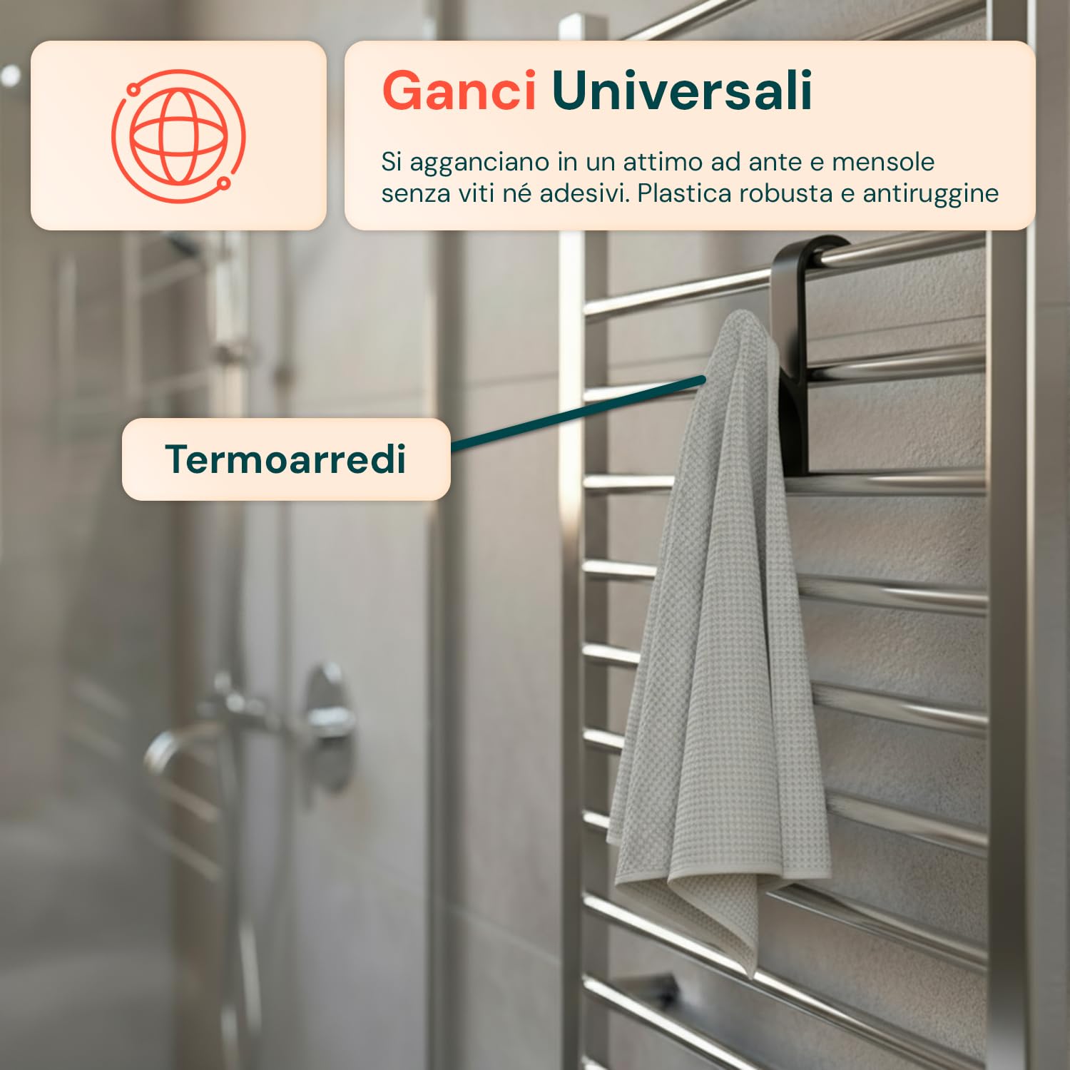 Avilia - Set 10 Ganci Neri Appendiabiti Scaldasalviette Universali in Plastica Robusta, Facili da Installare su Mensole e Ante senza Fori, Appenditutto Salvaspazio per Casa Ufficio Bagno e Cucina