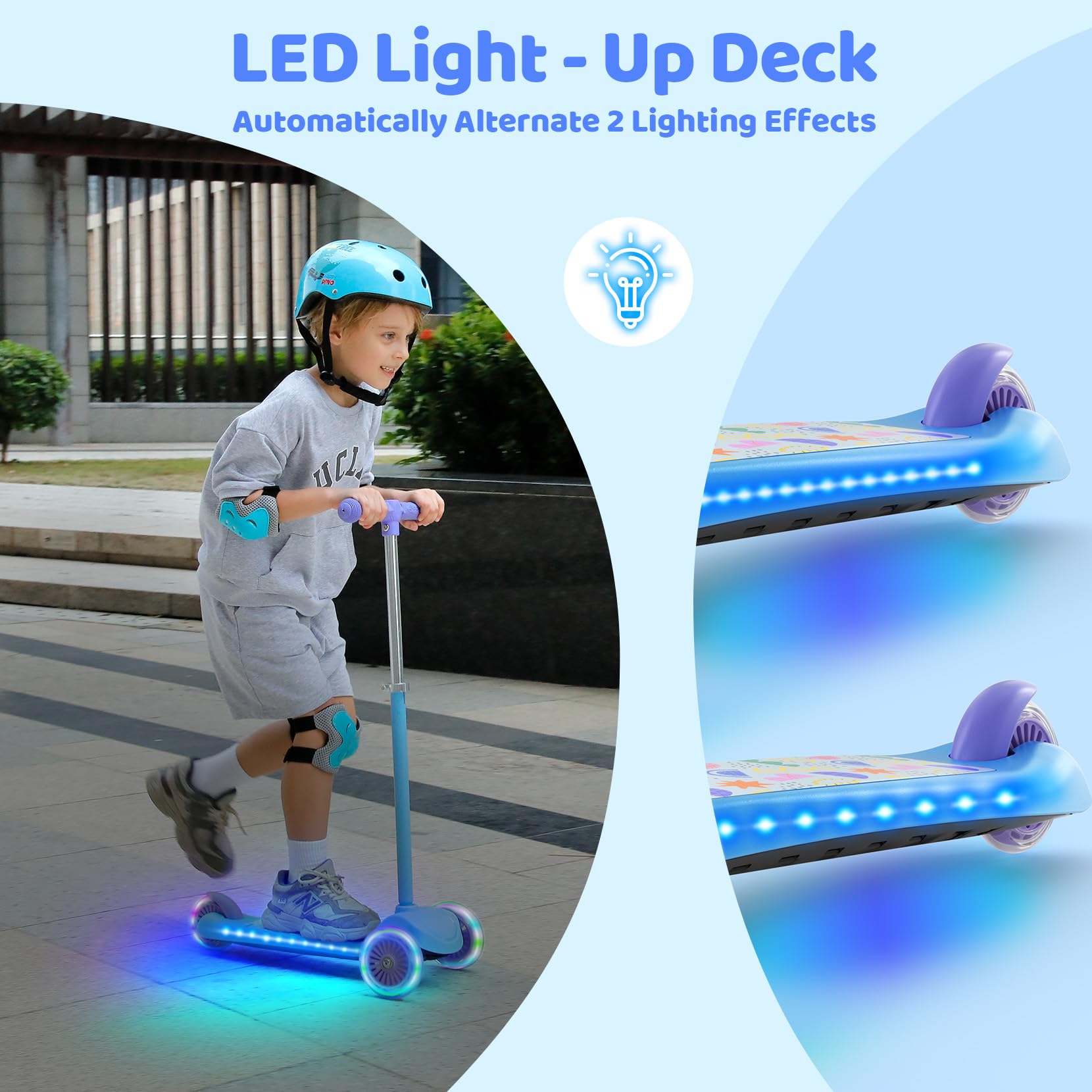 Monopattino BremToy Per Bambini 3-8 Anni Con Ponte Luminoso LED, Altezza Regolabile 4 Livelli E Frenata Reattiva, Ruote In PU