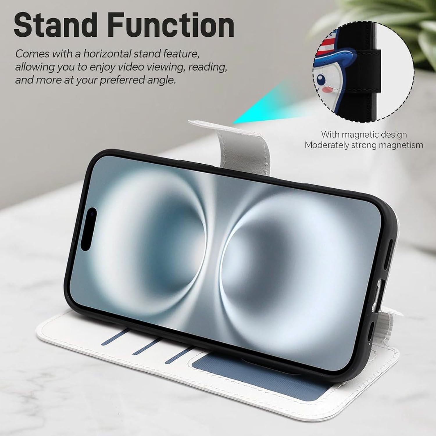 4th of July U.S. Tooth Compatible with iPhone 16/16 Plus/16 Pro/16 Pro Max/16 E Case Phone Wallet Card Holder Flip Cover with Wrist Strap