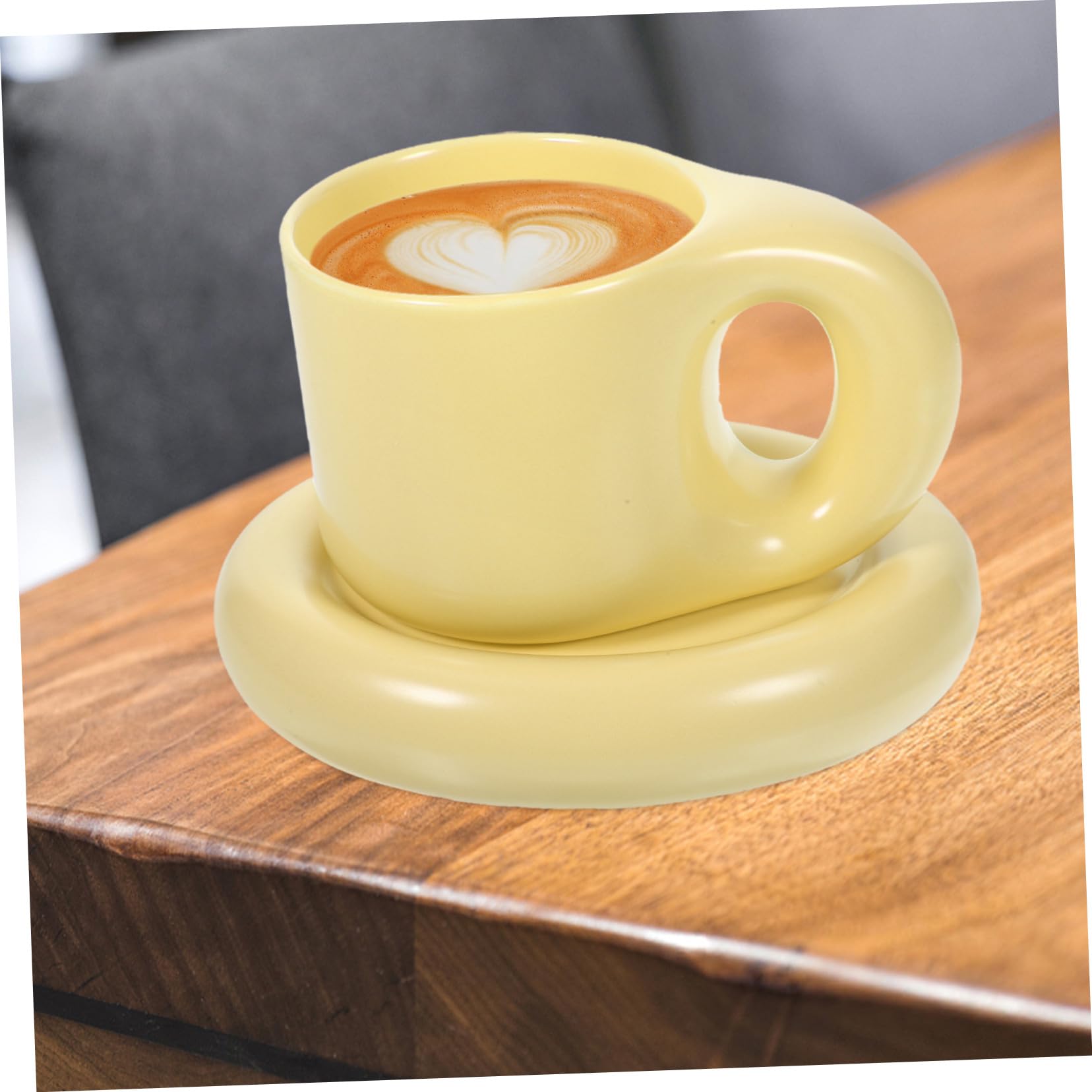 Kaffeebecher Multifunktions Gelb 300ml mit Untertasse aus Keramik Stilvolles Design Glatt und Grate für Zuhause und Büro