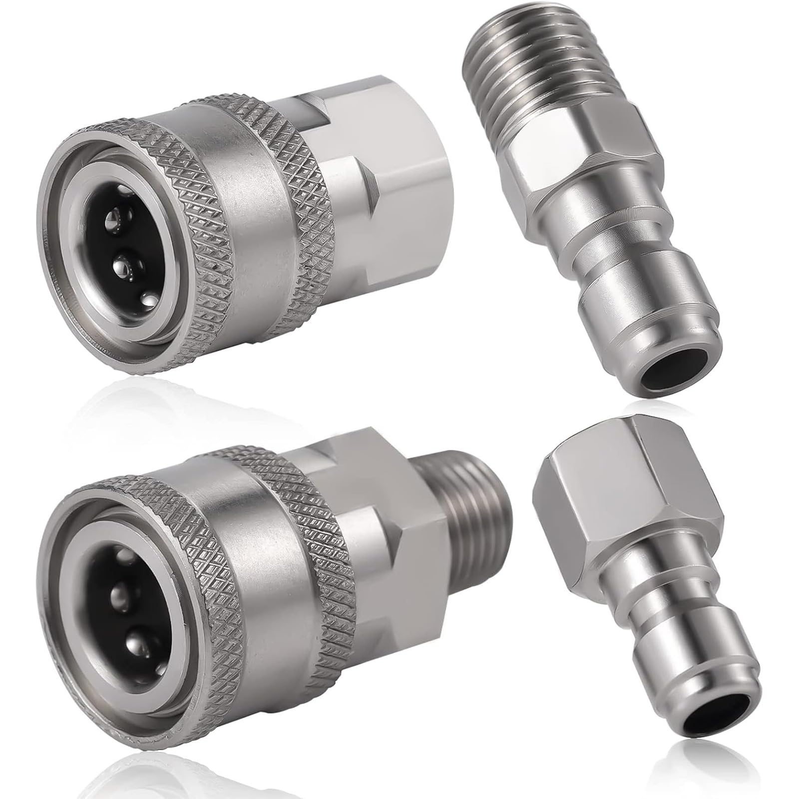SAVITA 8Pz Giunto Idropulitrice, NPT 1/4 Pollice Acciaio Inossidabile Raccordi a Innesto Rapido Accessori Idropulitrice Maschio Femmina con Filettatura Interna Esterna (Argento)