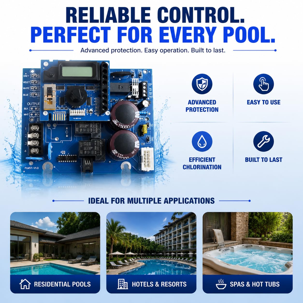 Placa de circuito principal GLX-PCB-RITE y placa de visualización GLX-PCB-DSP de repuesto para generadores de cloro salino Hayward Goldline Aqua Rite, se adapta a células de sal T-Cell 3/5/9/15, placa