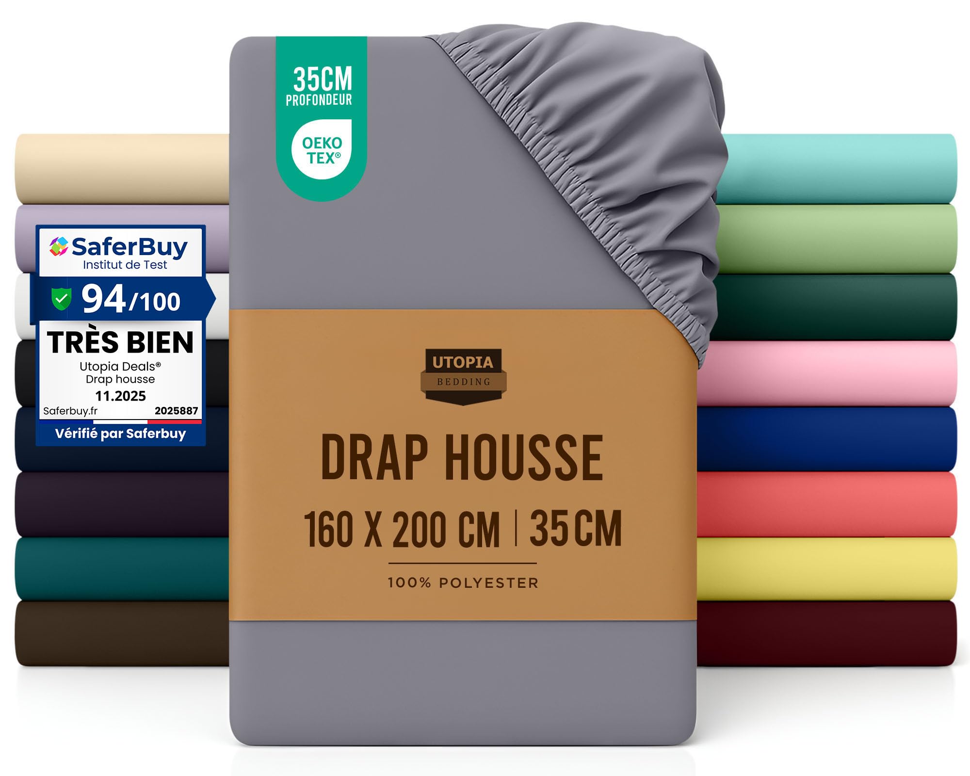 Utopia Bedding Drap Housse - Gris, 160 x 200 cm - Coupes de 35 cm pour Matelas épais - Polyester Microfibre brossée