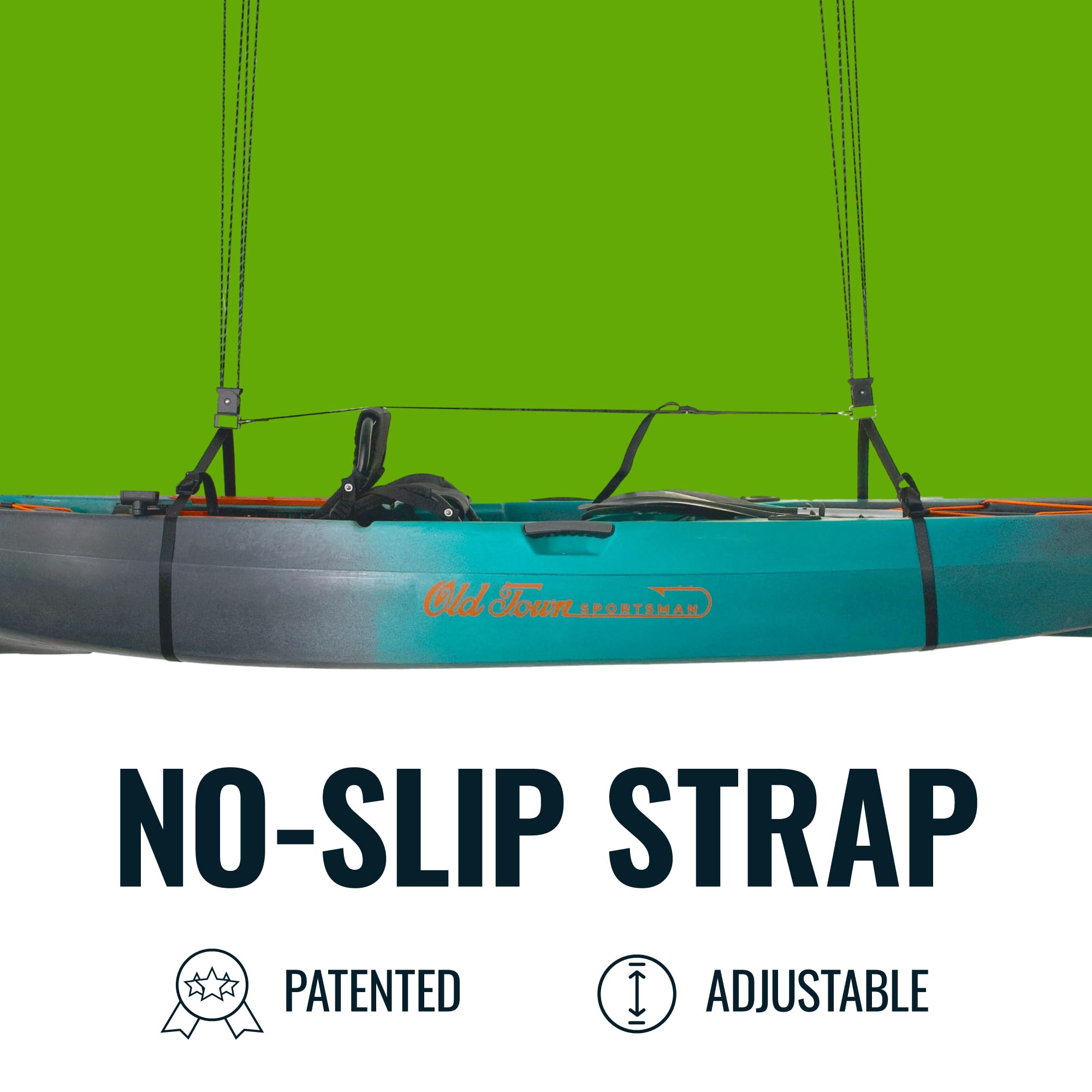 Teal Triangle Sollevatore per kayak resistente, sistema di sollevamento facile da sollevare, può contenere 68 kg, adatto a soffitti da 2,3 m, cinghia antiscivolo brevettata, nessuna installazione