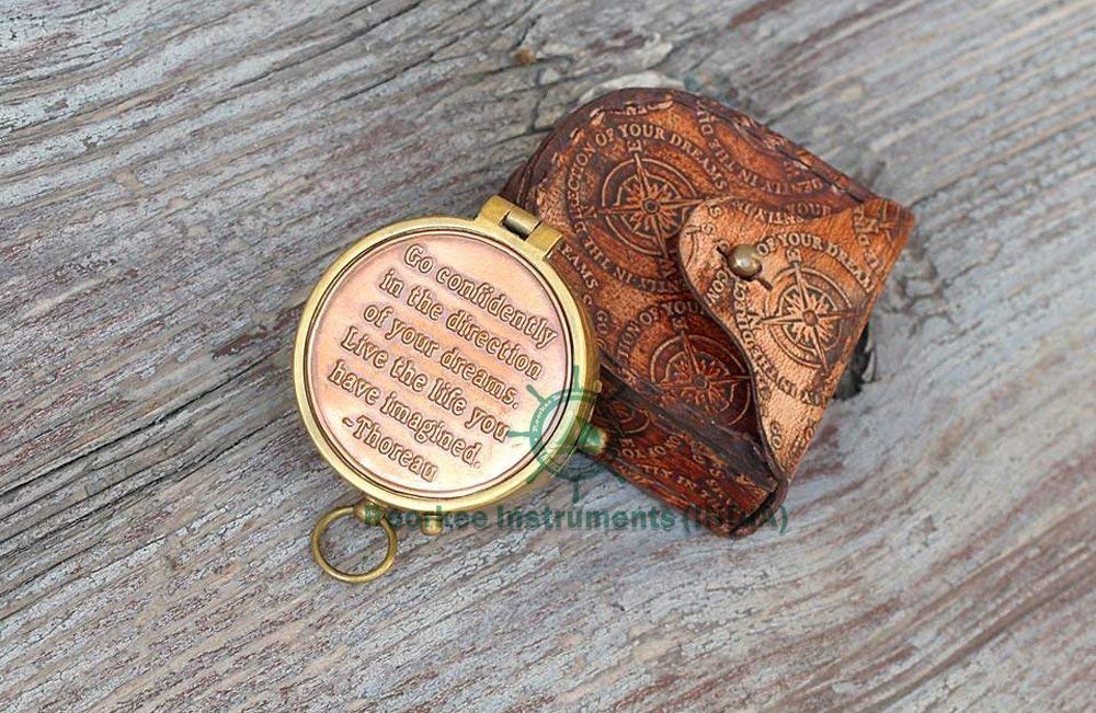 Boussole Ancienne En Laiton Avec étui Cuir, Cadeau Personnalisé "À Mon Fils"