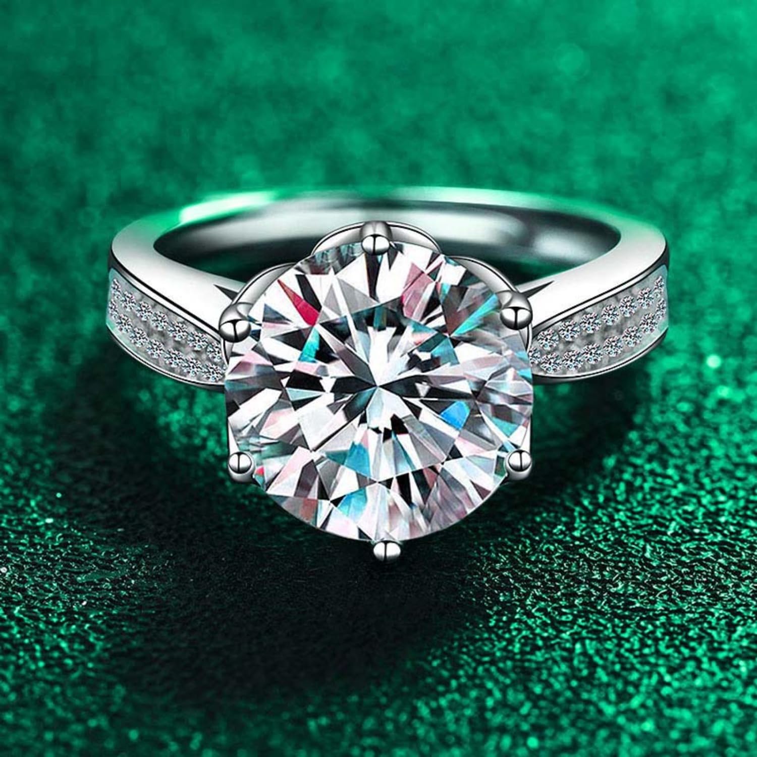 Anillo de compromiso moissanita ajustable 5 quilates for mujer, color D, VVS1, plata ley 925, diamante