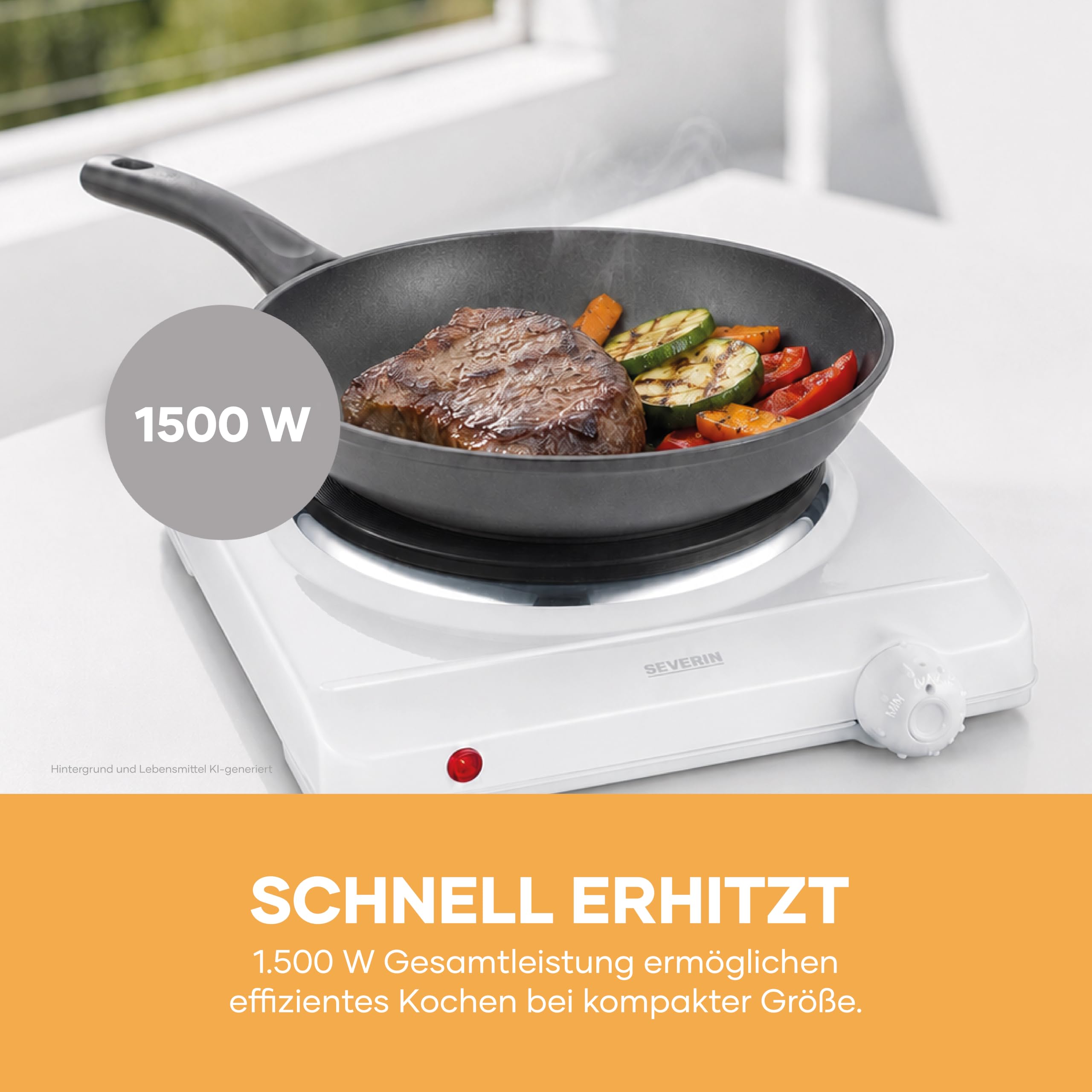 Severin Kochplatte für Küche, Büro oder Camping, kleine Herdplatte mit stufenloser Temperatureinstellung, Campingkocher für einen Topf, weiß, single, 1.500 W, KP 1091 Küche, Haushalt & Wohnen