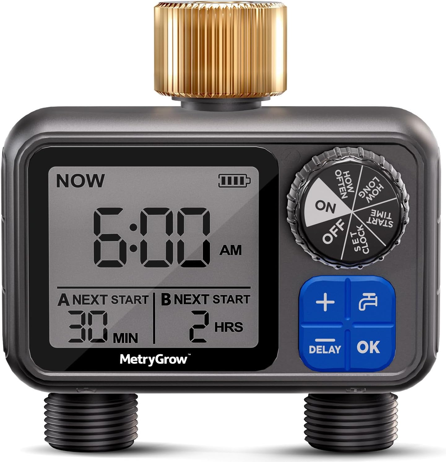 Sprinkler Timer, Programmable Irrigation Water Timer with 2 Brass Inlet for Garden Hose, Automatic Watering System for Yard Lawn, Rain Delay Pewter