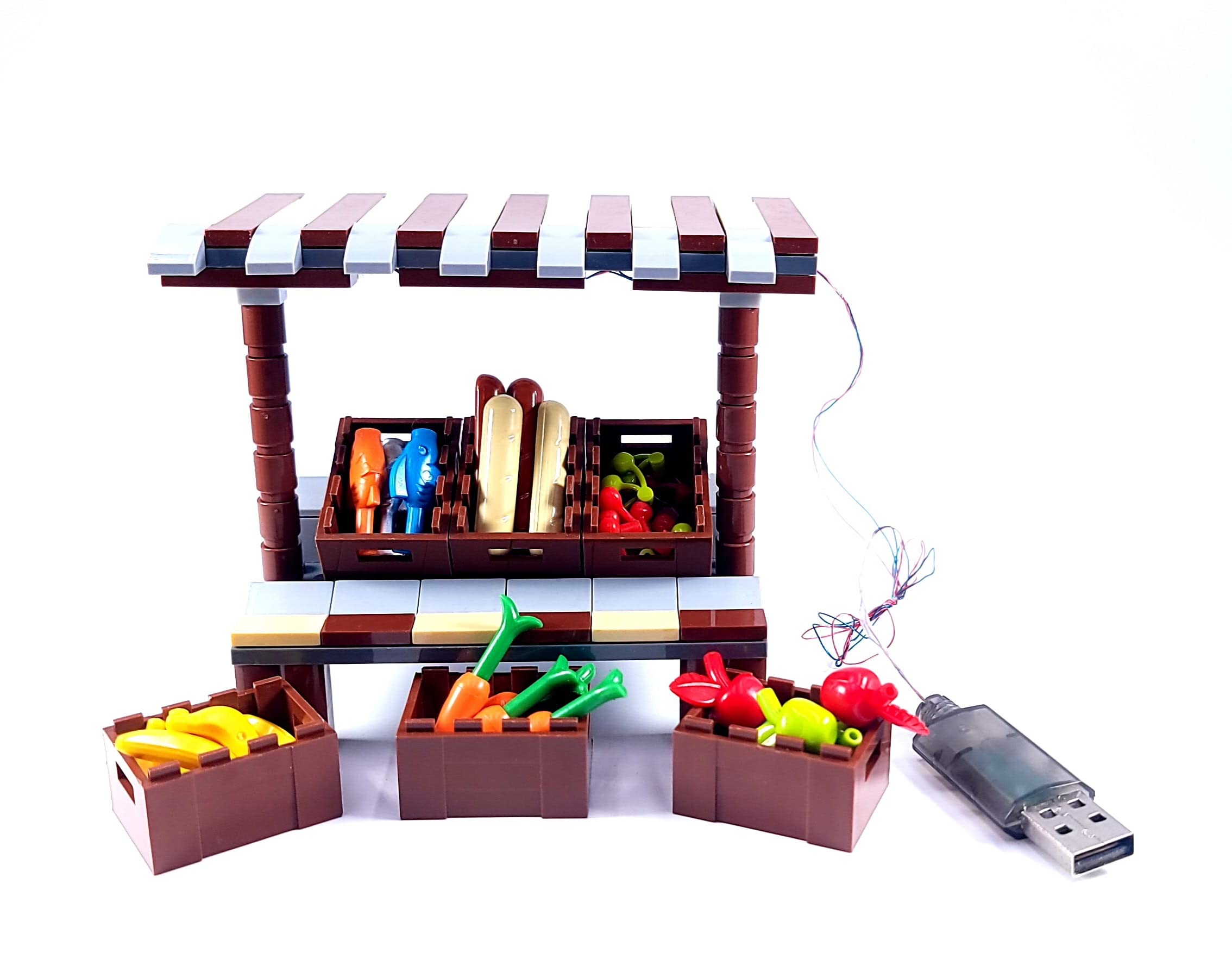 General Jim's Farmer's Market Style Fruit and Vegetable Stand 133 Pieces Modular Building Block Bricks Toy Set Comes with a Light Kit and Colorful Market Accessories - for Teens and Adults