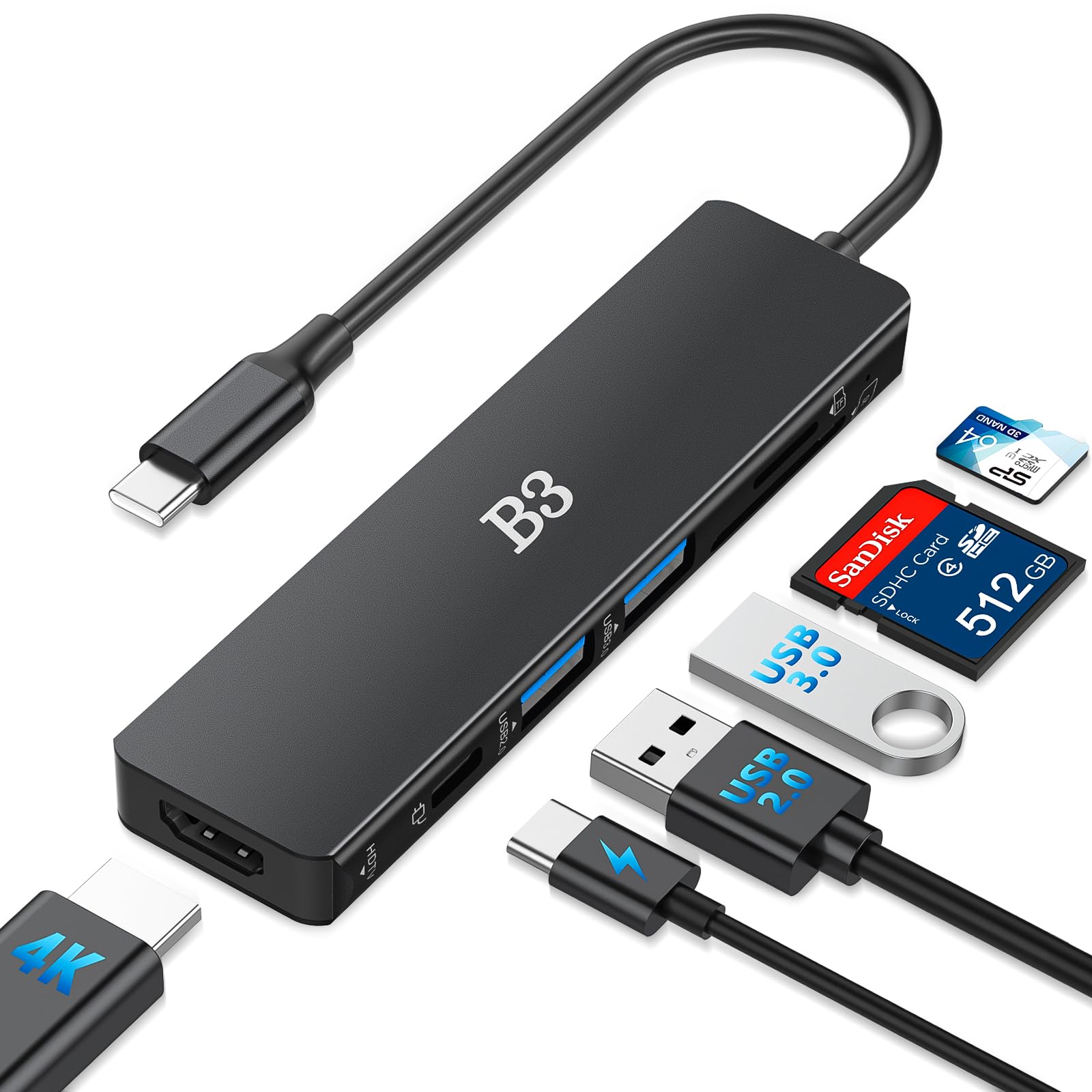 USB C Hub Tipo C Adattatore 6 in 1 Adattatore multiPort 100W PD HDMI 4K Porta e 2 porte USB 3.0 e porte USB 2.0 e lettore di schede SD/TF, per iPhone16/15, MacBook Pro/MacBook Air, iPad Pro, iPad Pro