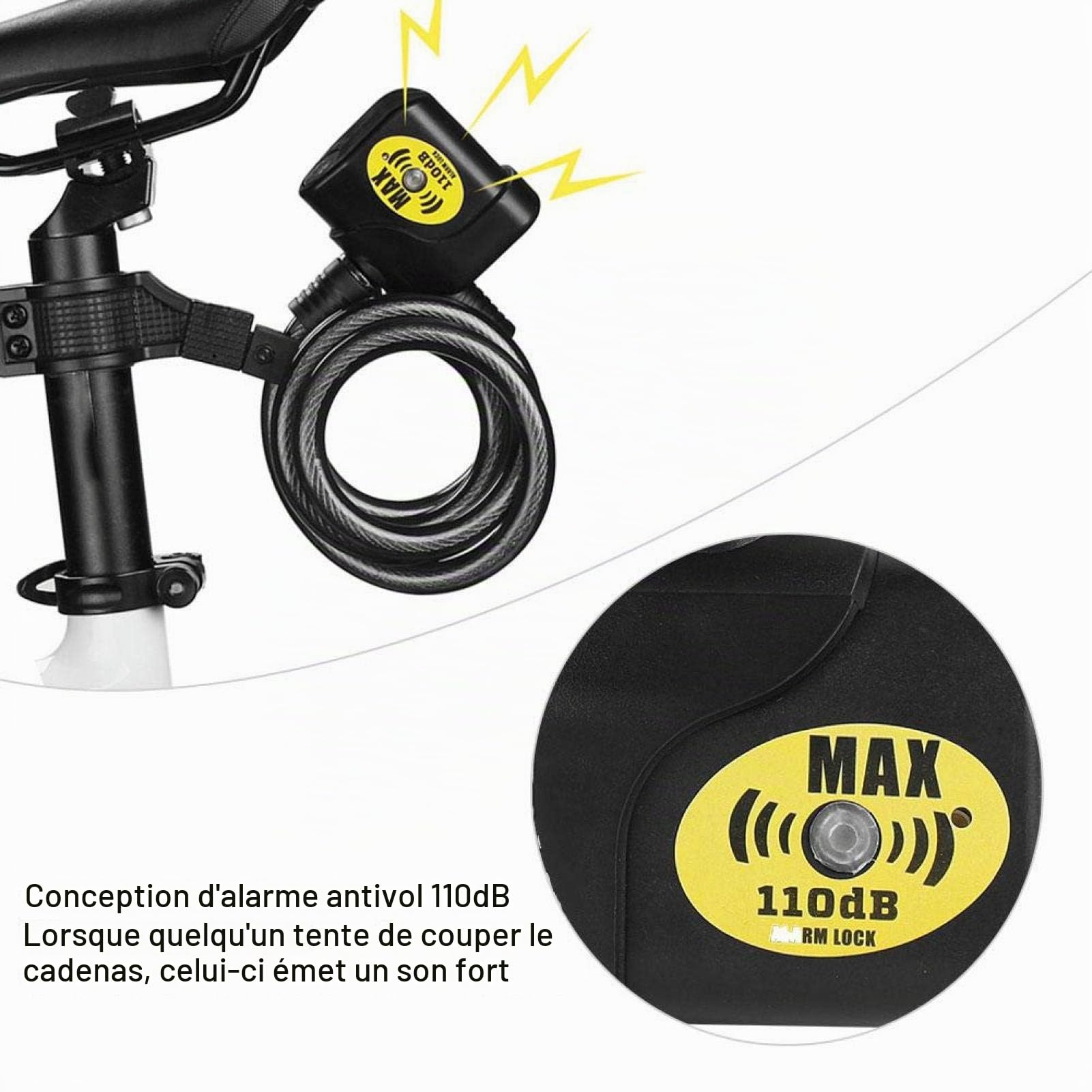 Alarme de verrouillage de vélo EVTSCAN avec sécurité universelle à distance, serrure de sécurité électronique de chaîne d'alarme 110dB antivol pour moto de vélo