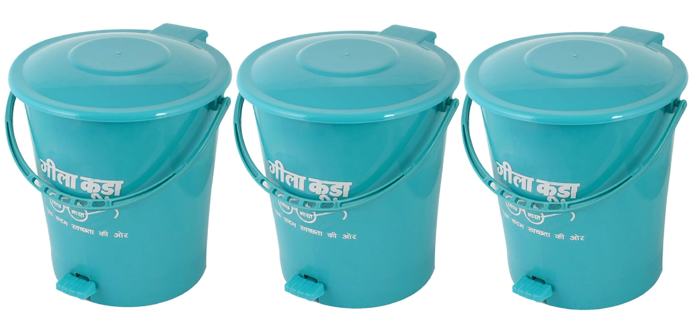 Heart HomeHeart Home Swach Bharat 3 Pieces Plastic Dustbin Garbage Bin with Handle,10 Liters (Green) - CTHH17460