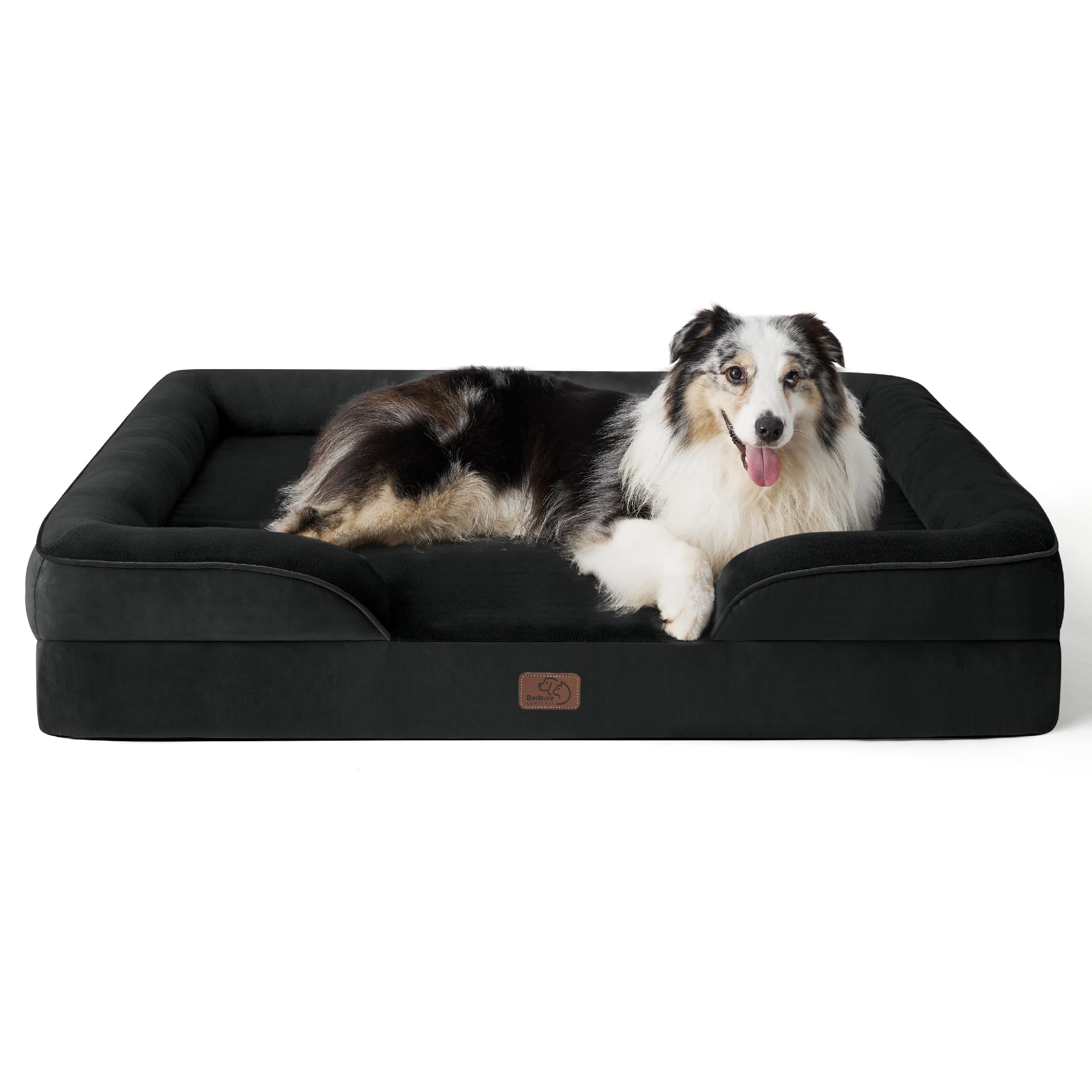 Bedsure Divano Cuccia Ortopedica Lavabile Per Cani Grandi, 106x80cm, Nero | Divano in morbida flanella con schiuma ortopedica bugnata, fodera impermeabile, rivestimento lavabile e fondo antiscivolo