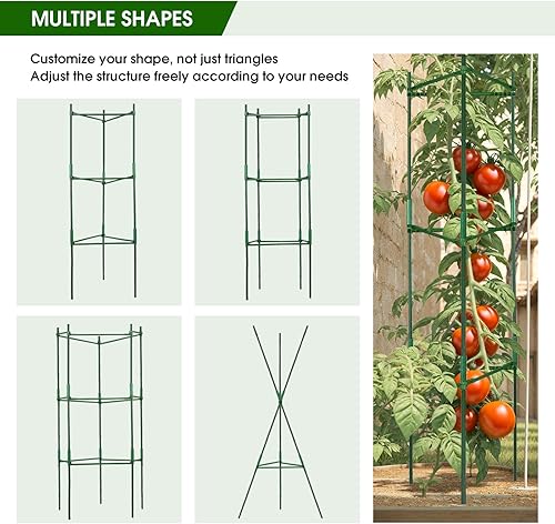 Miniatura 6 de Hoyejyou Paquete de 3 jaulas de tomate para soporte de plantas de jardín, hasta 49.6 pulgadas de enrejado de tomate con brazos ajustables a presión,