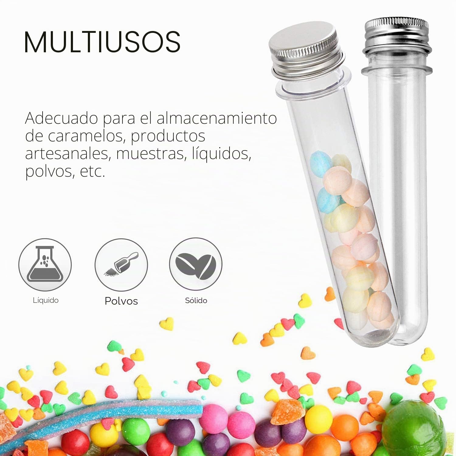 KAHEIGN 60 Piezas Tubos de Ensayo de Plástico 45ml con Gorras Transparentes para Especias Dulces