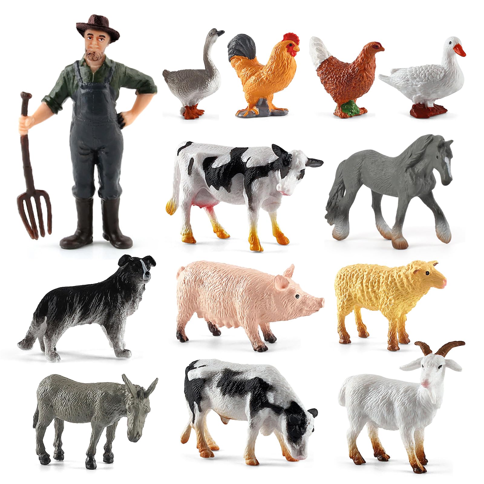 zhongko 13Pcs Farm Animal Toys, Mini Plastic Farm Animals Figures