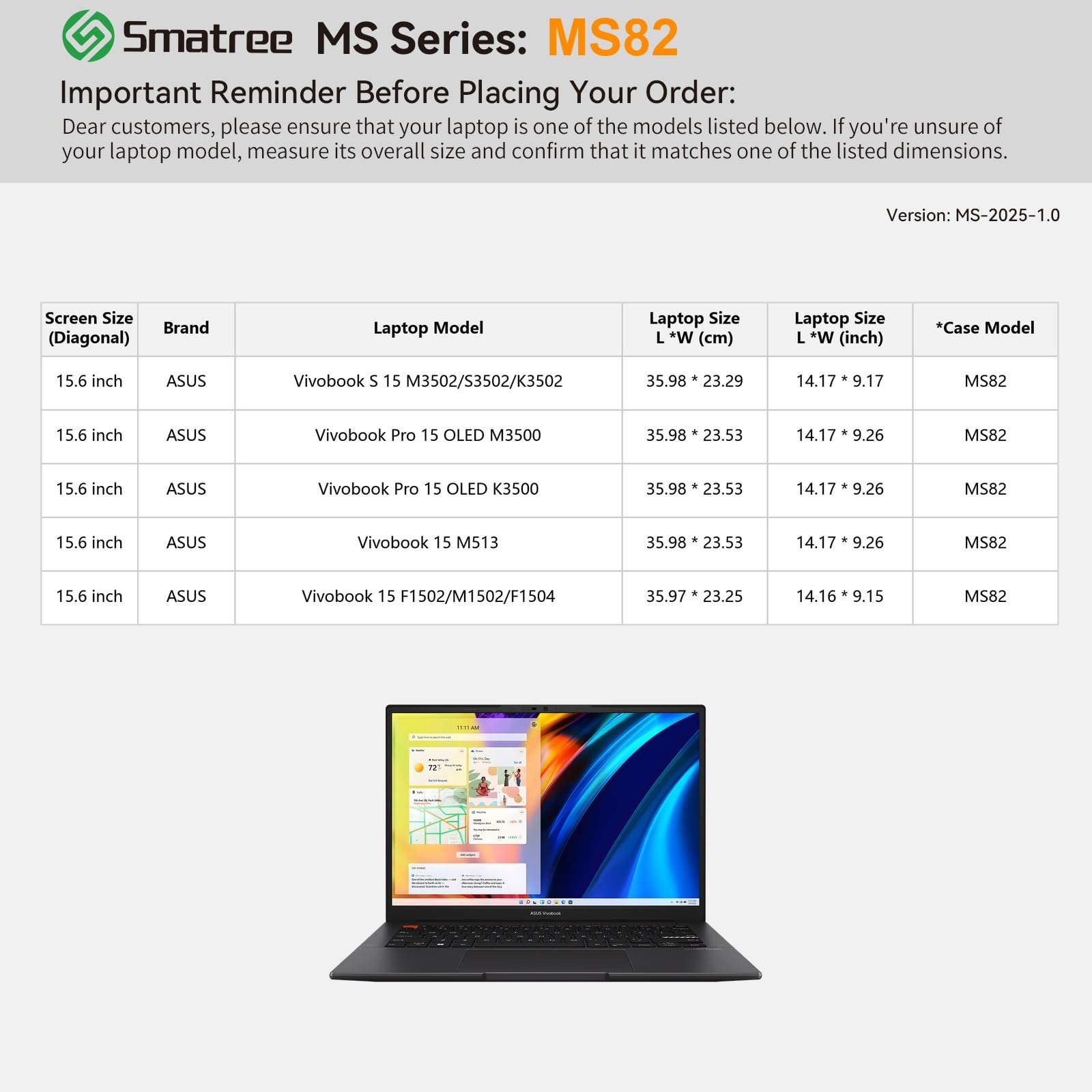 Smatree MS82 Custodia protettiva rigida in EVA con stand compatibile per 15,6 pollici ASUS Vivobook 15X OLED/Vivobook Pro 15 OLED, per ASUS P1512/M515/L510/F515, per ASUS Vivobook 15/S15 Seires
