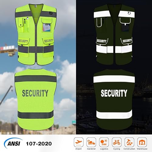 Miniatura 6 de TCCFCCT Chaleco de seguridad de malla para protector de seguridad, 9 bolsillos, chaleco de seguridad reflectante de alta visibilidad para hombres y