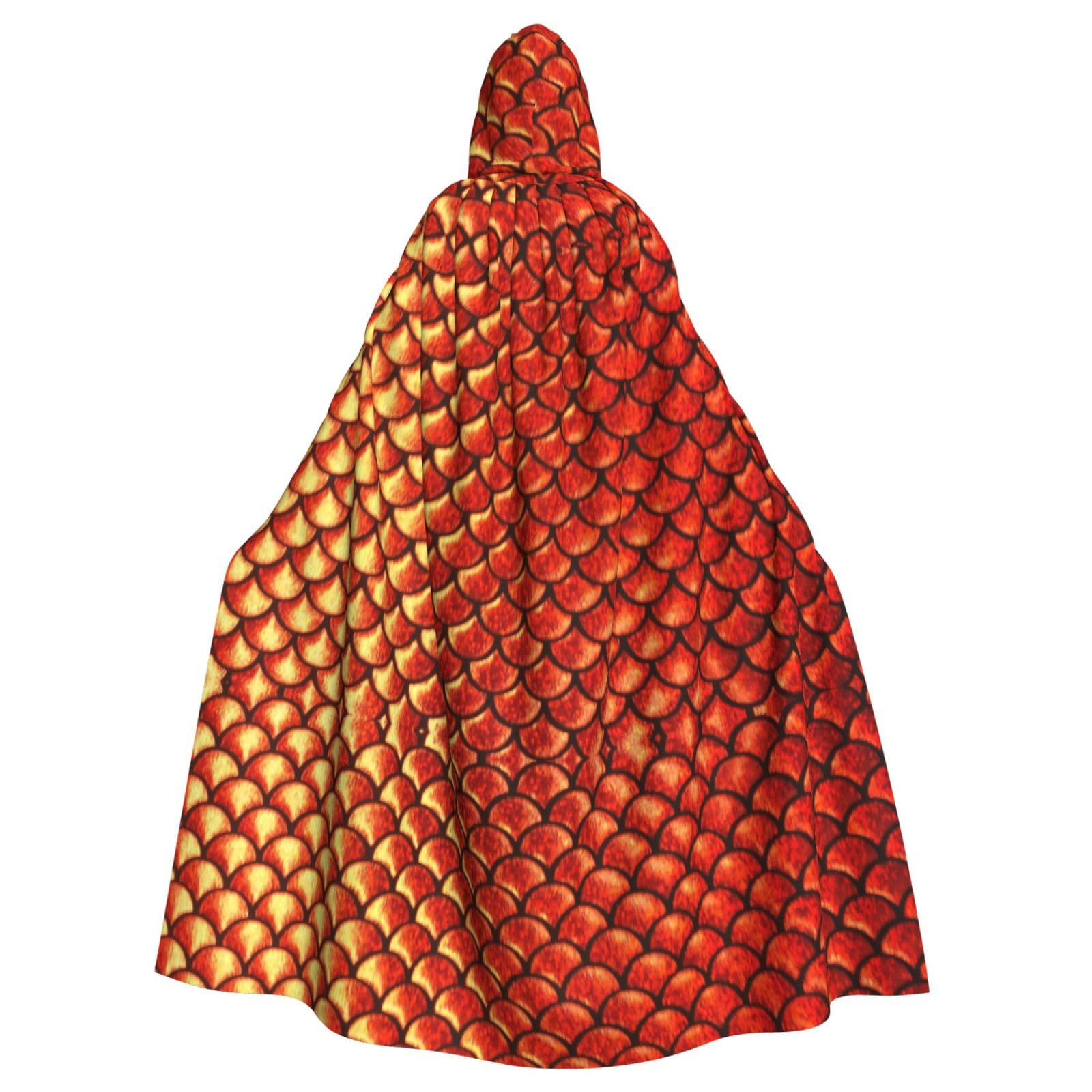 Red Fish Scale Unisex Hooded Halloween Cloak Cosplay Halloween Christmas Fancy Dress Costumes For Adults
