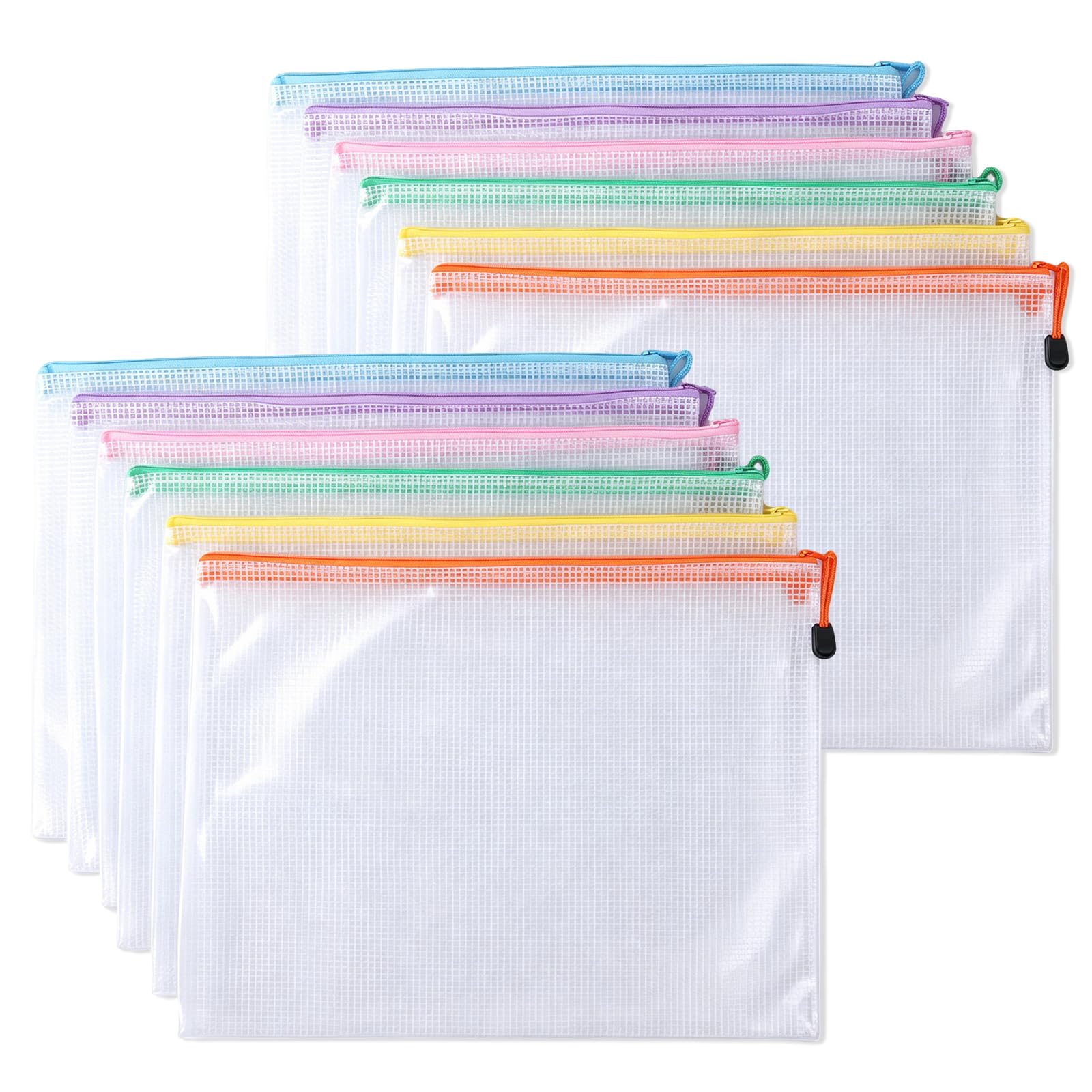 LEEPAT 12pcs A4 Plastic Wallets Zip, Zip Lock Bags Mesh
