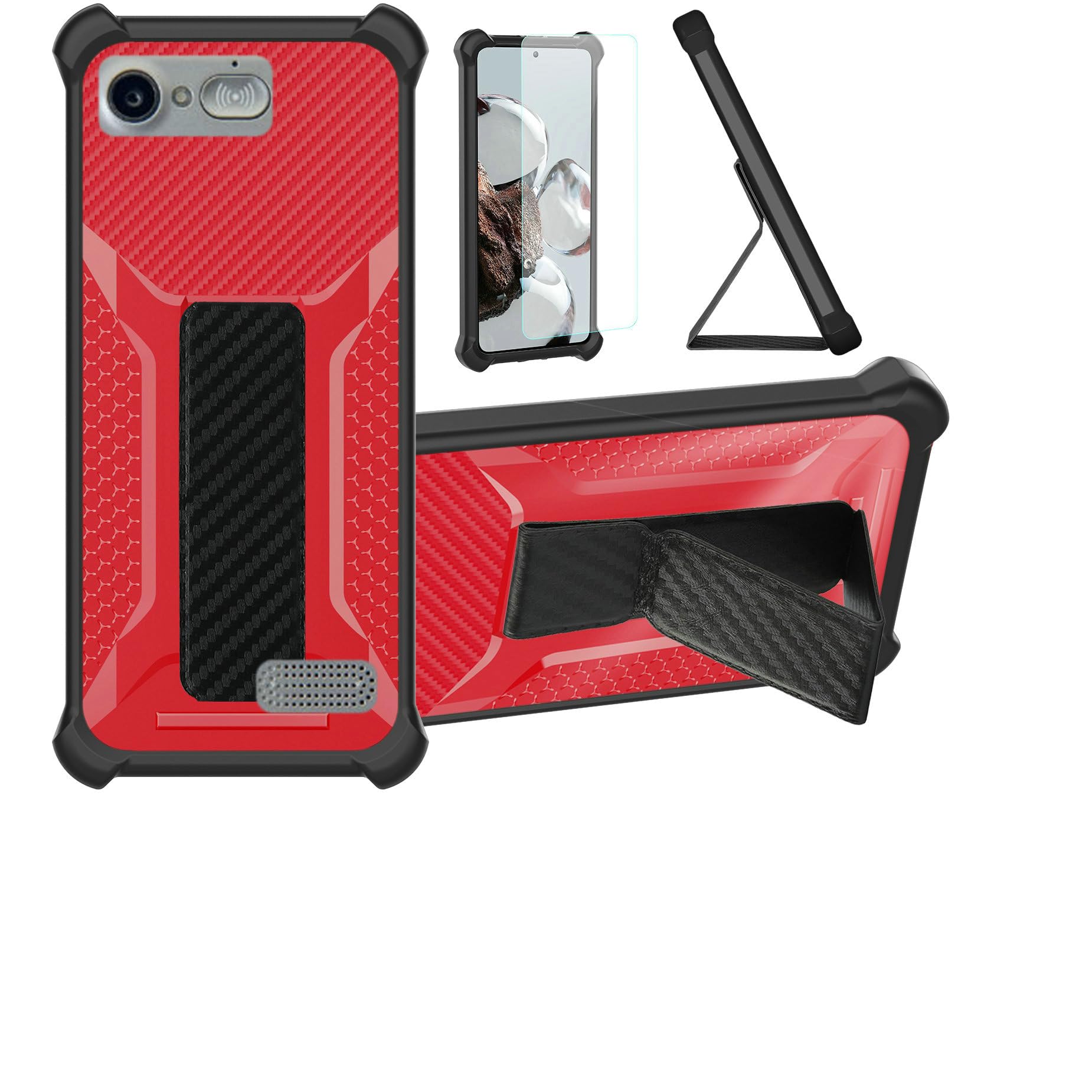 Case for amplicomms PowerTel M9500 Phone Case Stand Cover [with Tempered Glass Screen Protector] Hybrid Case [Folding Support Magnetic] [Frosted Anti-Fingerprint] Red