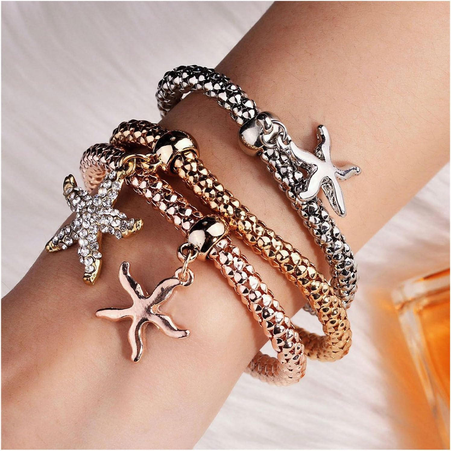 Choistily 3PCS Starfish Bracelets for Women Gold Starfish Bracelet Beach Charm Bracelet Summer Beach Surfer Jewelry - Image 2