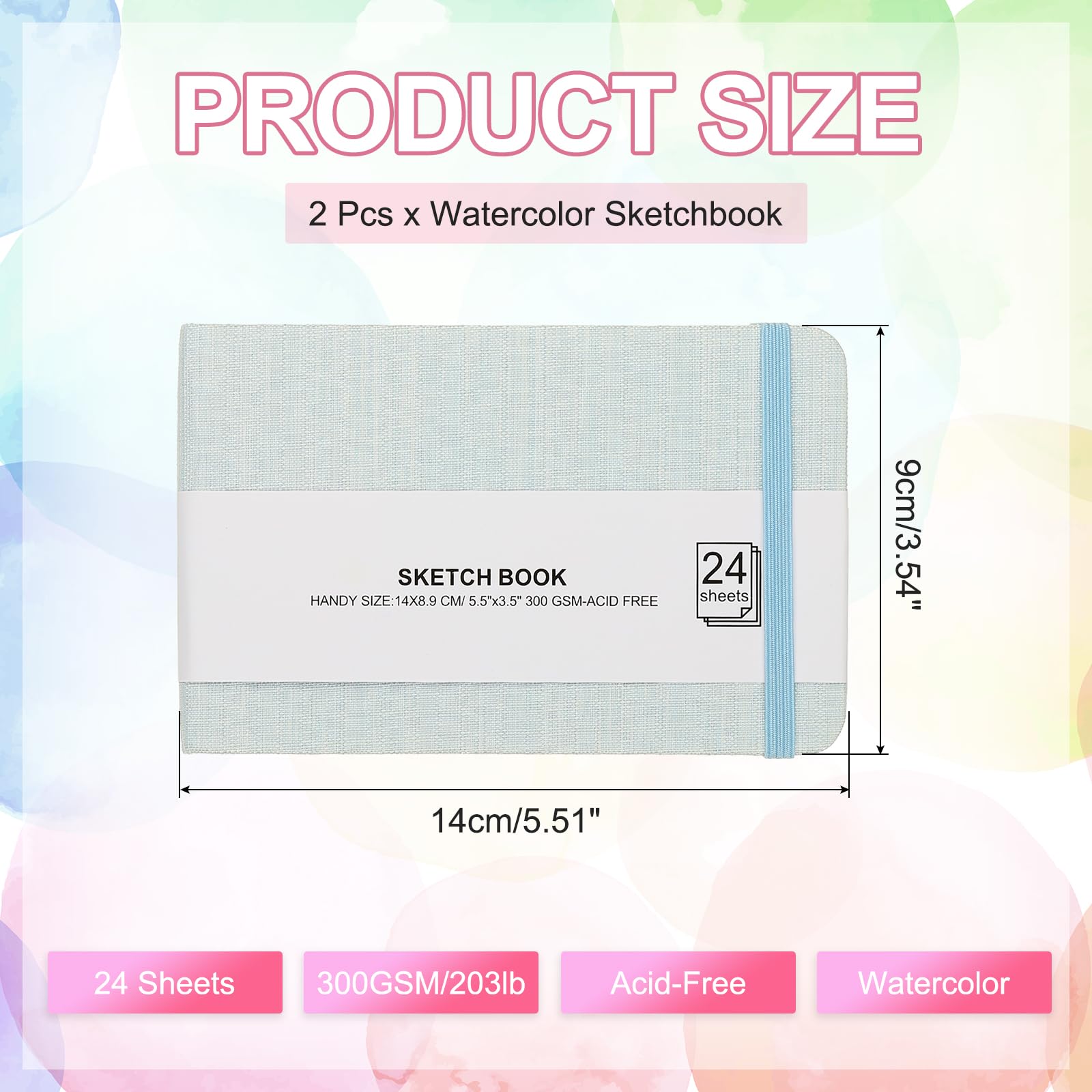 PATIKIL 5.5x3.5 Watercolor Sketchbook, 2Pcs 24 Sheet 300GSM/203lb Watercolor Paper Sketchbooks Acid Free Watercolor Journal Hardcover Artists Paper Pads for Painting, Light Green
