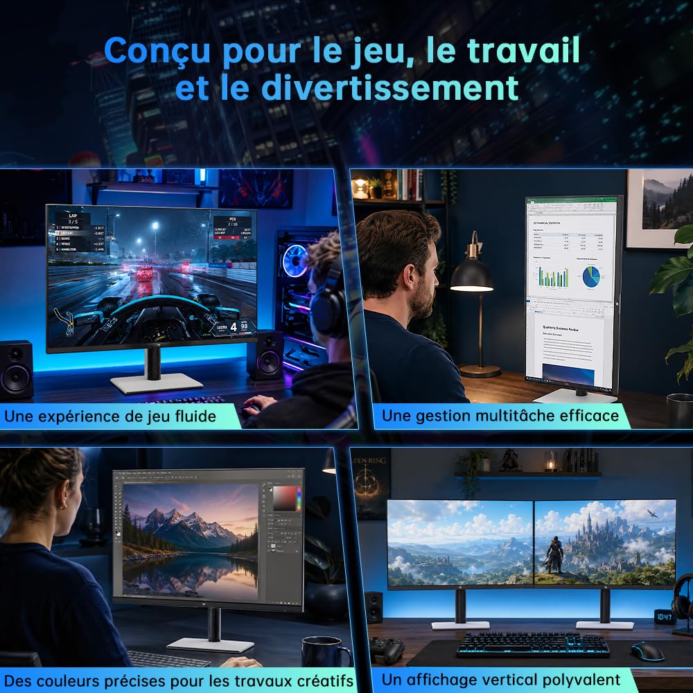 KTC H27E6S Écran Gaming 27 Pouces QHD 2560 x 1440, 240Hz (OC 275Hz), Fast IPS, 1 ms, HDR400, FreeSync & G-Sync Compatible, Eye Care, VESA 100x100mm, Pied Réglable en Hauteur, HDMI 2.0, DisplayPort 1.4