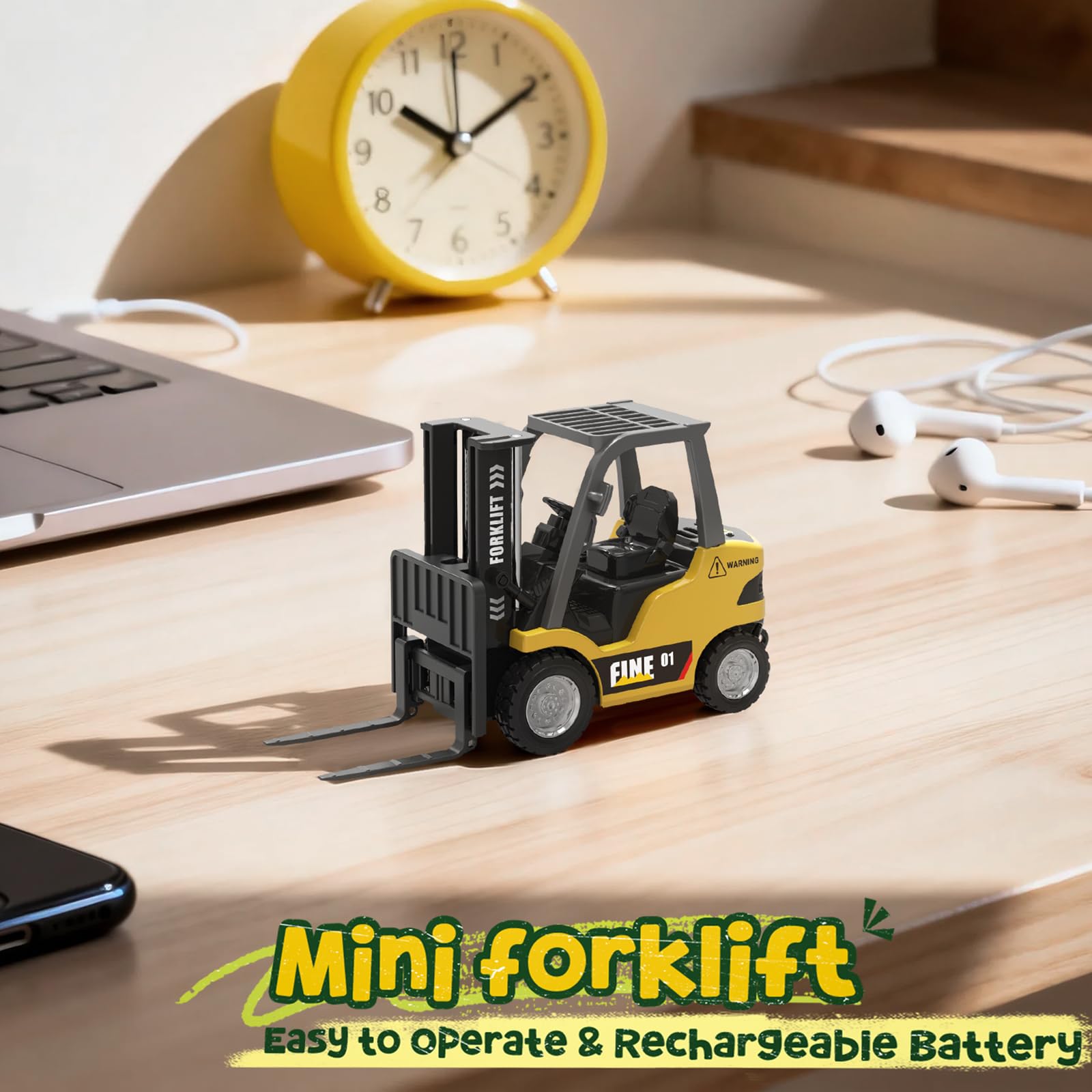 YESHIN Mini RC Gabelstapler Spielzeug aus Metall, Fernsteuerbarer Gabelstapler mit App-Programmierung, Tempomat & Geschwindigkeitsregelung, Hebbare Gabel, Sound & LED-Licht, USB-aufladbar
