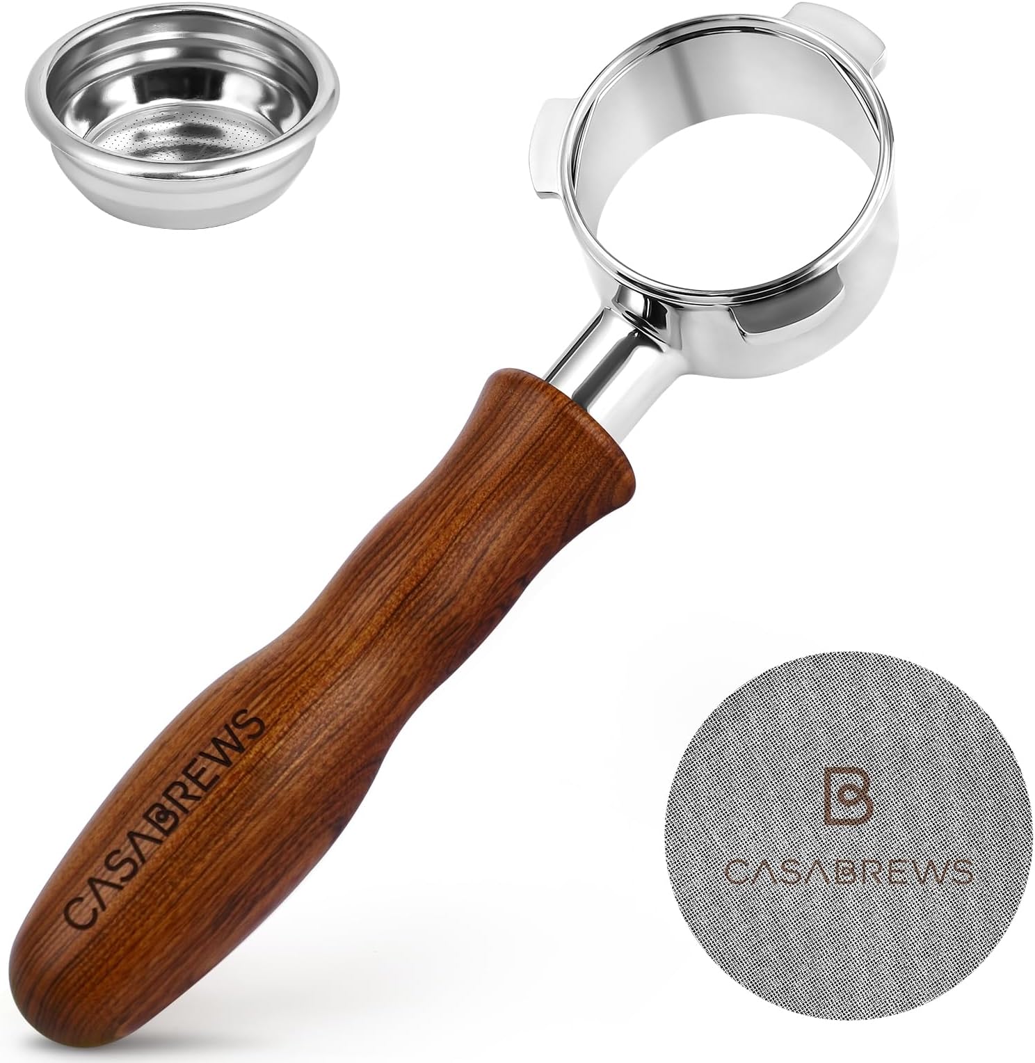 CASABREWS 51mm Bottomless Portafilter for CM5418 & 3700 Series, 1 Count, Sliver&Wood, Stainless Steel, Coffee Filter, Espresso Machine Accessory