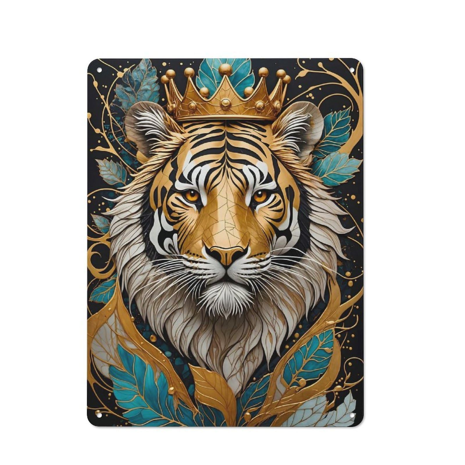 Junmoney Tiger Golden Kintsugi Decorative Metal Sign 40X30cm, Creative Studio Wall Plaque For Hobby Room, Office, Lounge Or Living Room