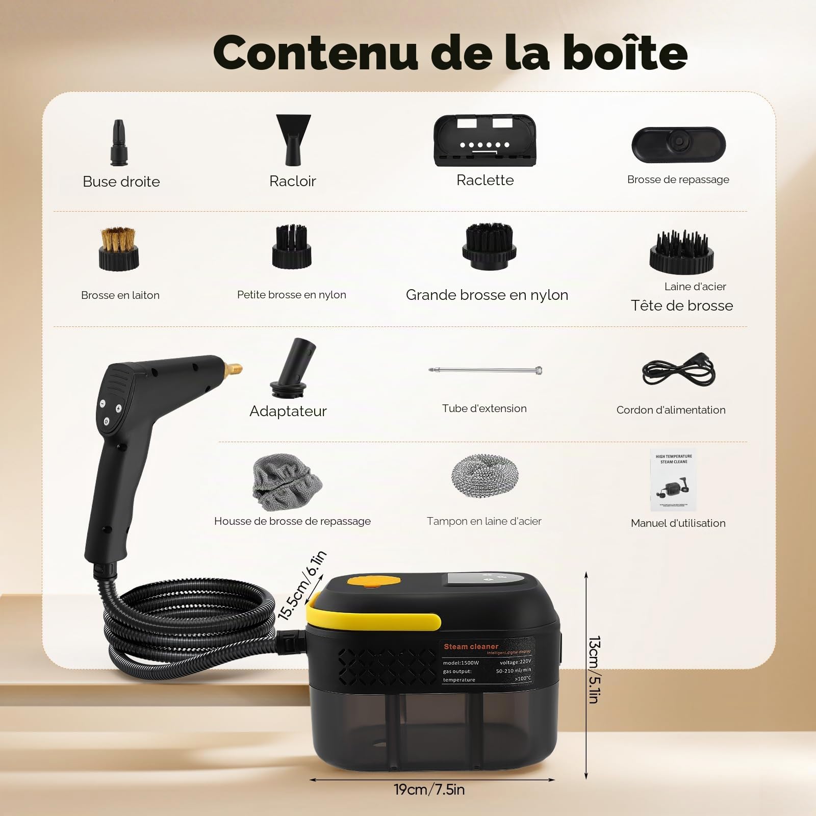 Nettoyeur Vapeur Professionnel,1400ML Réservoir d'eau de Grande Capacité, 10 S Chauffage Rapide,Nettoyeur Haute Température Puissant, Élimine Graisses Pour Salon, Cuisine, Salle de Bain