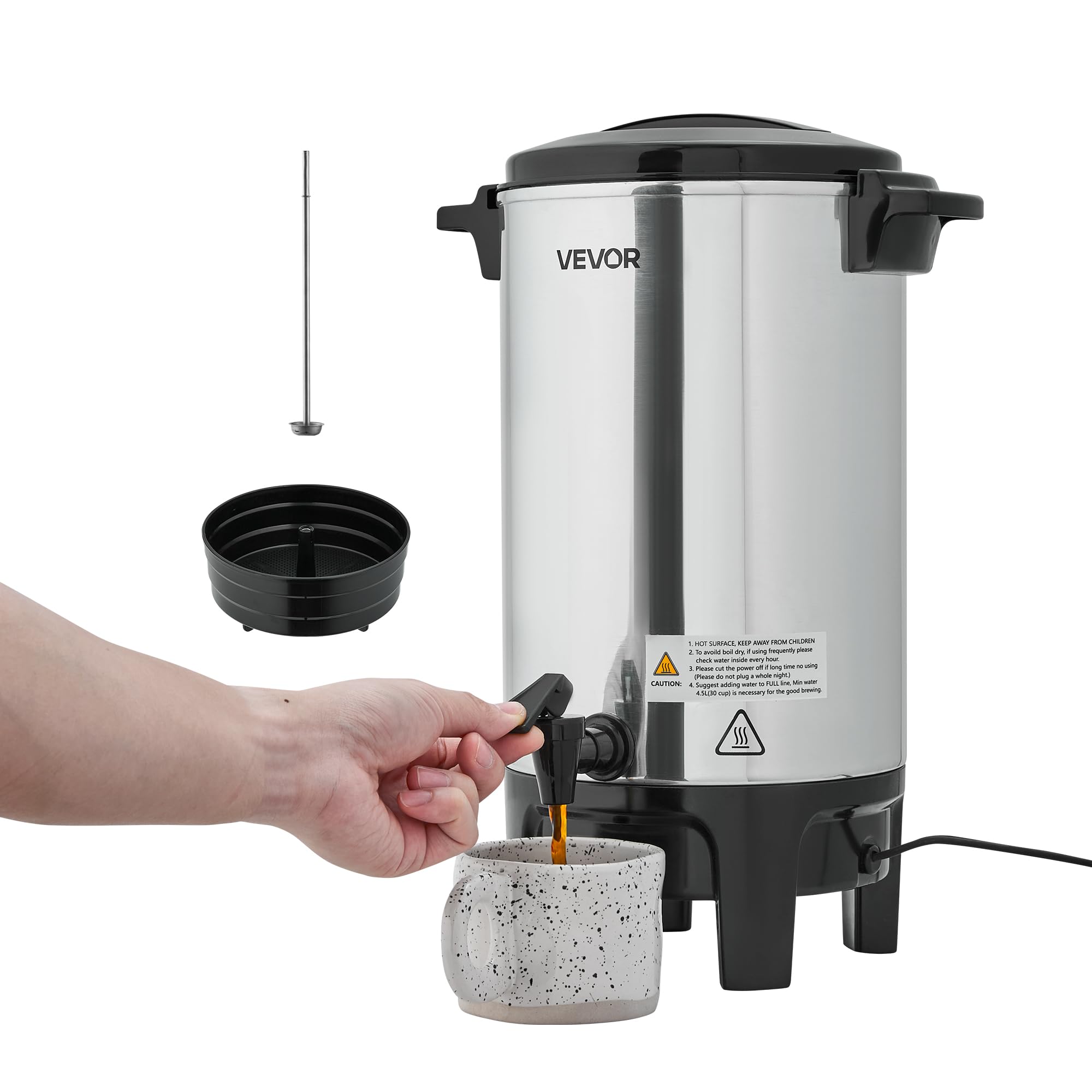 VEVOR Cafetera de 40 Tazas y 6 L, Dispensador de Bebidas Calientes con Grifo Antigoteo, con Control Automático de Temperatura, Ideal para Catering, Fiestas, Iglesias, Restaurantes y Cafeterías