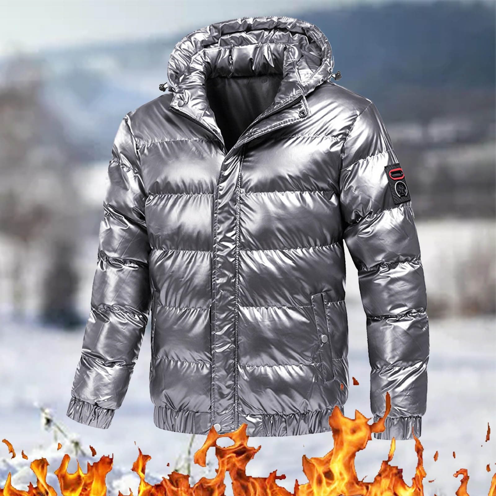 Piumino luminoso da uomo leggero e caldo inverno neve giù giacca con cappuccio cerniera metallo lucido antivento parka cappotti corti casual piumino piuma donna giacca