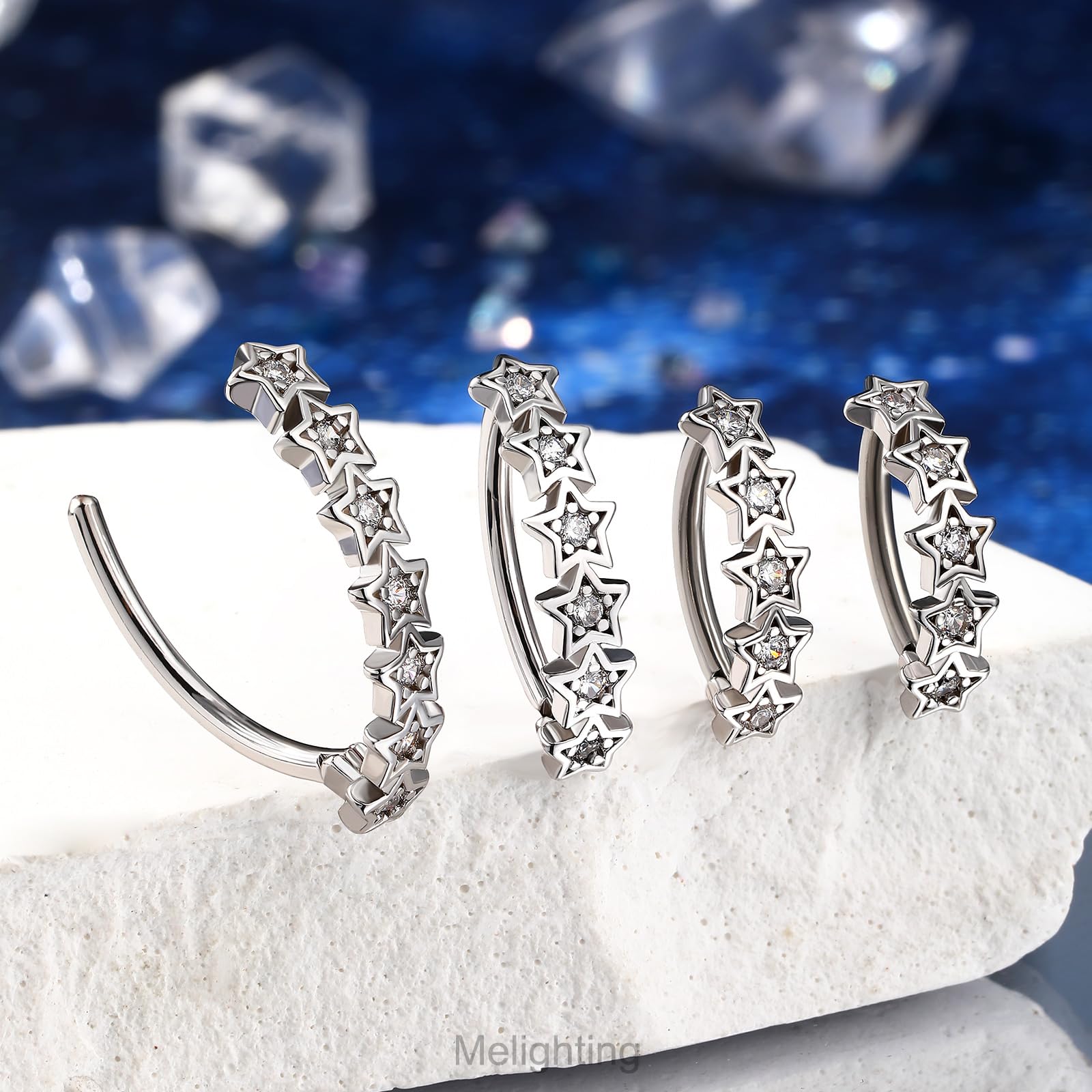 Melighting Piercing per ombelico a forma di stella, in acciaio inox, con zirconia cubica