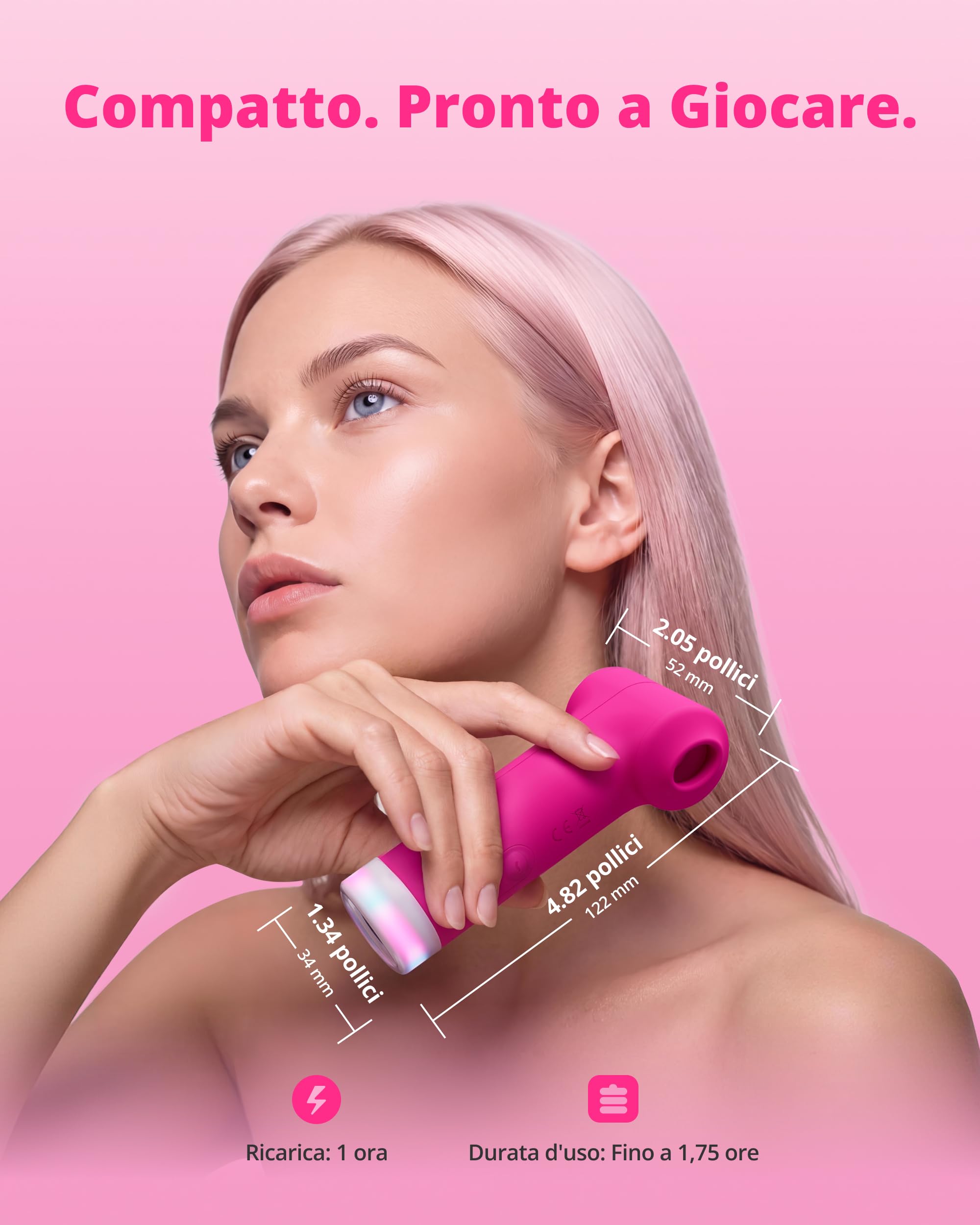 LOVENSE Fizz Vibratore Clitorideo a Doppia Testa, Aspirazione Orale | Succhia clitoride a doppia testina con suzione e tocchi rapidi, app, luce LED, silicone body-safe e impermeabile IPX7