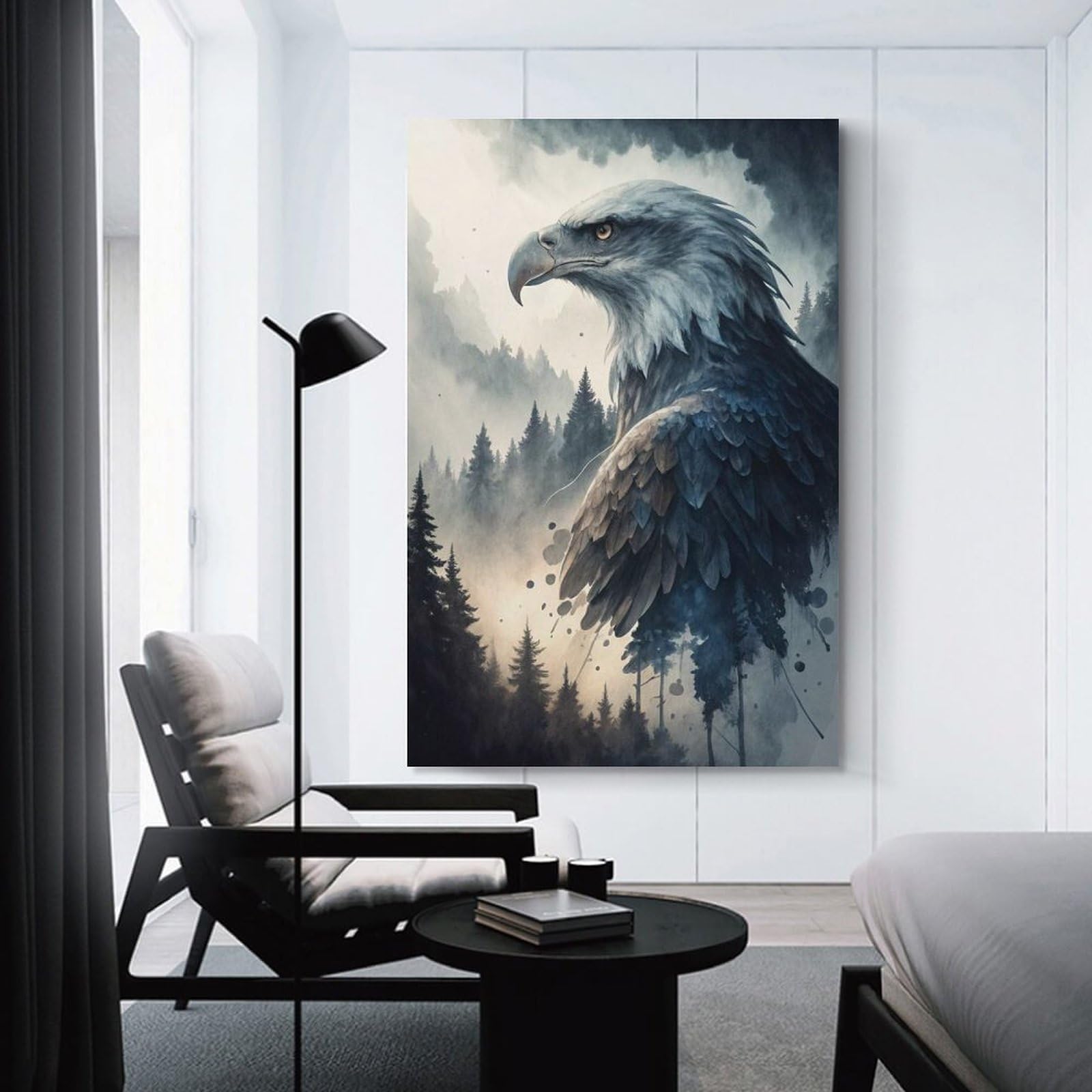 Junmoney Majestic Eagle in Misty Forest Wall Picture Print 20x30inch(50x75cm), for Calm Bedrooms, Home Corners Or Flats, Home Artwork with A Soft Interior Feel
