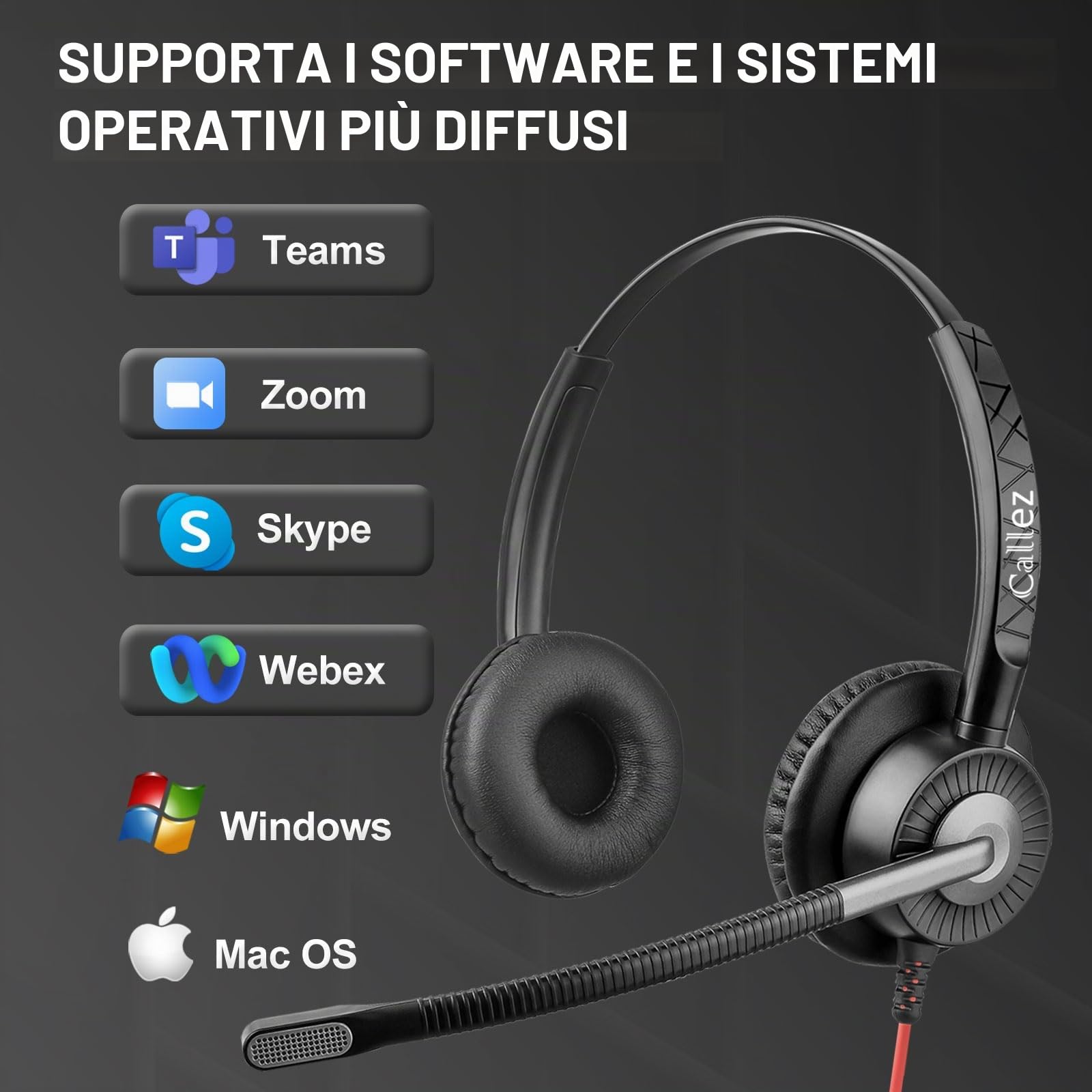 Callez Cuffie USB con Microfono Doppio ENC Cancellazione del Rumore per PC | Cuffie PC Stereo Auricolari Computer con Pulsante Teams per Teams Zoom Lavoro Ufficio Videoconferenze Call Center Business