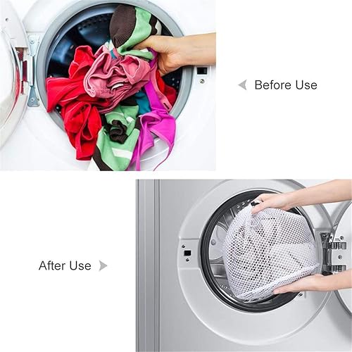 Miniatura 6 de Bolsa de lavandería de malla fina de alta calidad, material de malla blanca resistente con cierre de cordón. Bolsa de lavandería de malla lavable a