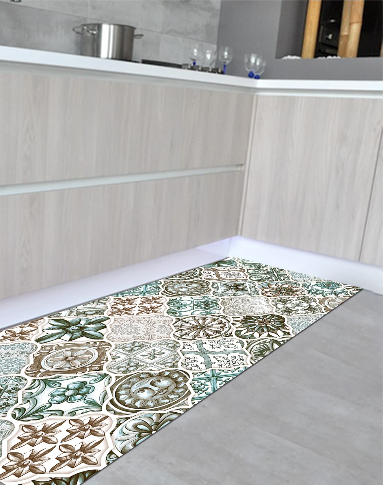Generico Pellecchia 1969 |Tappeto Cucina Antiscivolo Lavabile in Vinile | Passatoia Antimacchia in PVC/Cotone Interni ed Esterni Stampa Digitale (52 x 300, Maiolica Sole Verde)