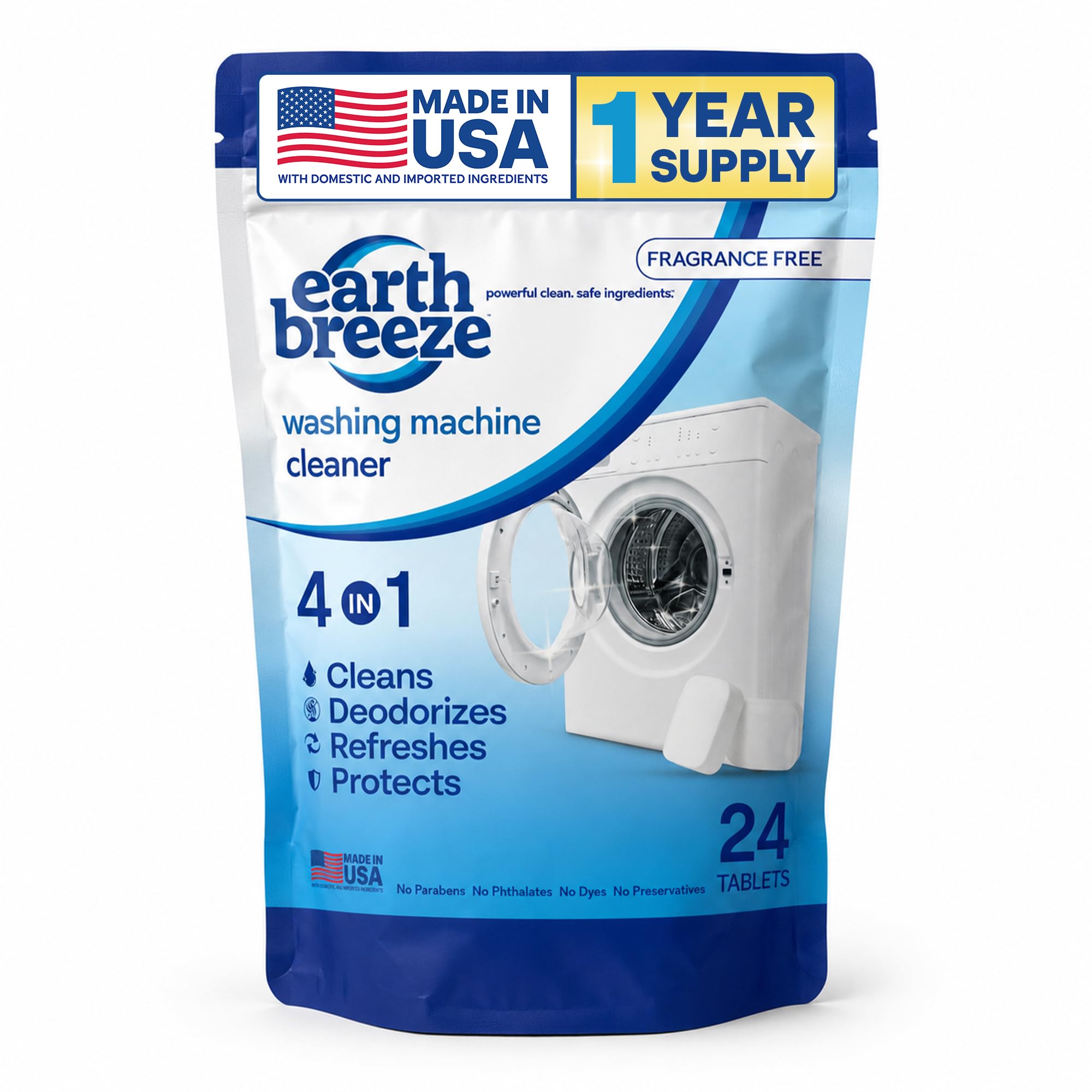 Earth Breeze Washing Machine Cleaner Tablets Fragrance Free