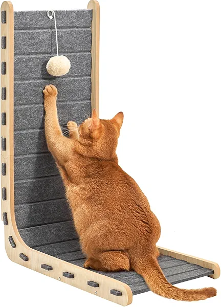 Nxwjoy Cat Scratch Pad Felt Cat Scratcher for Indoor Cats Scratching Board Scratchers for Large Cat Scratch Furniture Protector with Ball Kitten Toys L Shape 26.8 Inch Grey