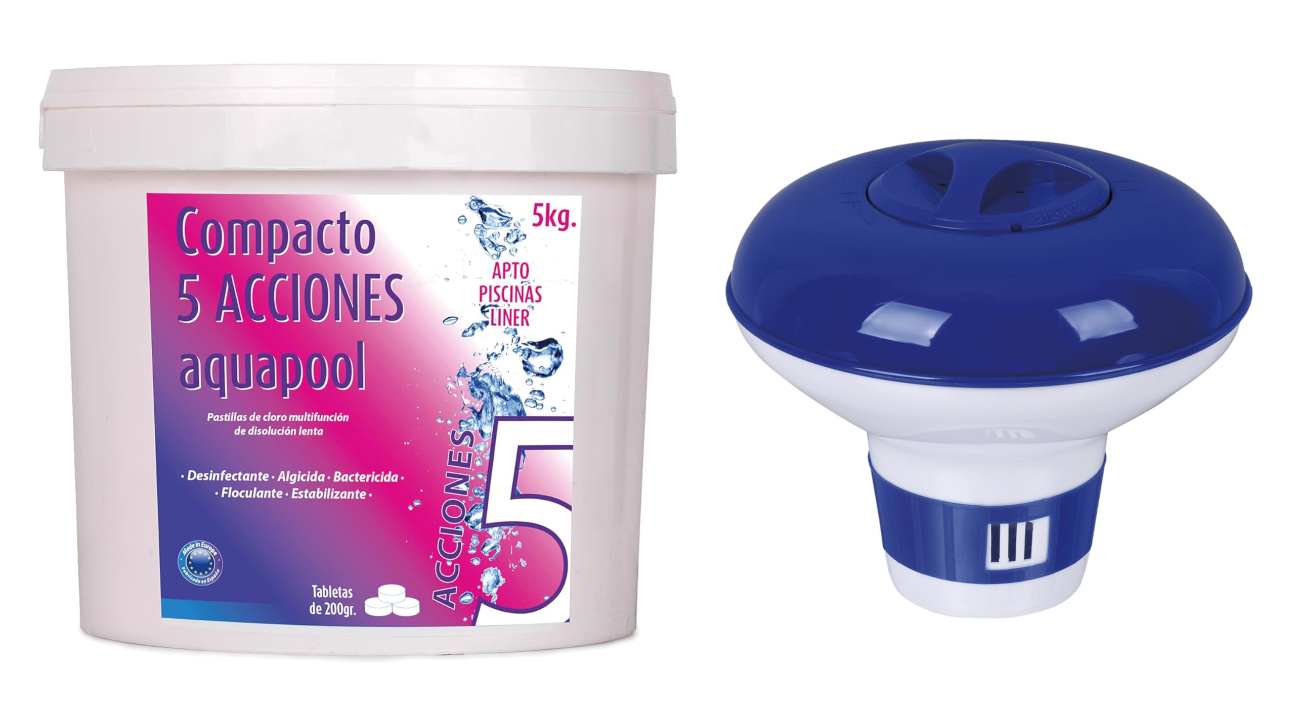 Compacto 5 ACCIONES AQUAPOOL (5 KG) - Pastillas de Cloro multifunción - Disolución Lenta - Apto Piscinas Liner — view 9