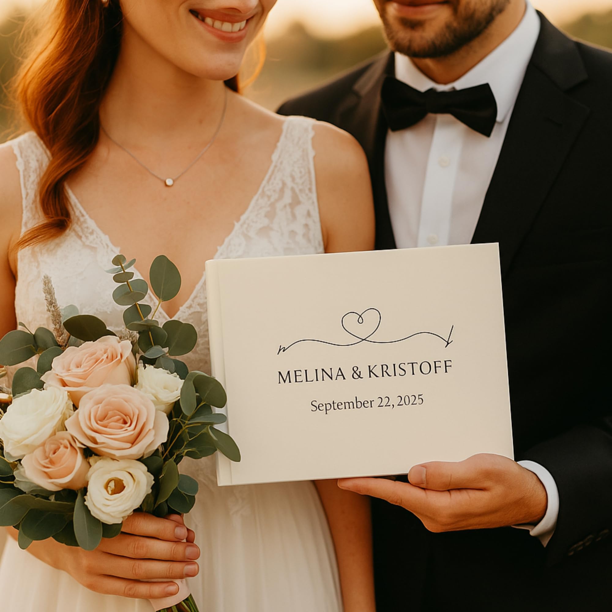 Livre d’or de mariage personnalisé – Livre photo Polaroid avec pages vierges, souvenir élégant pour les invités (crème lin)
